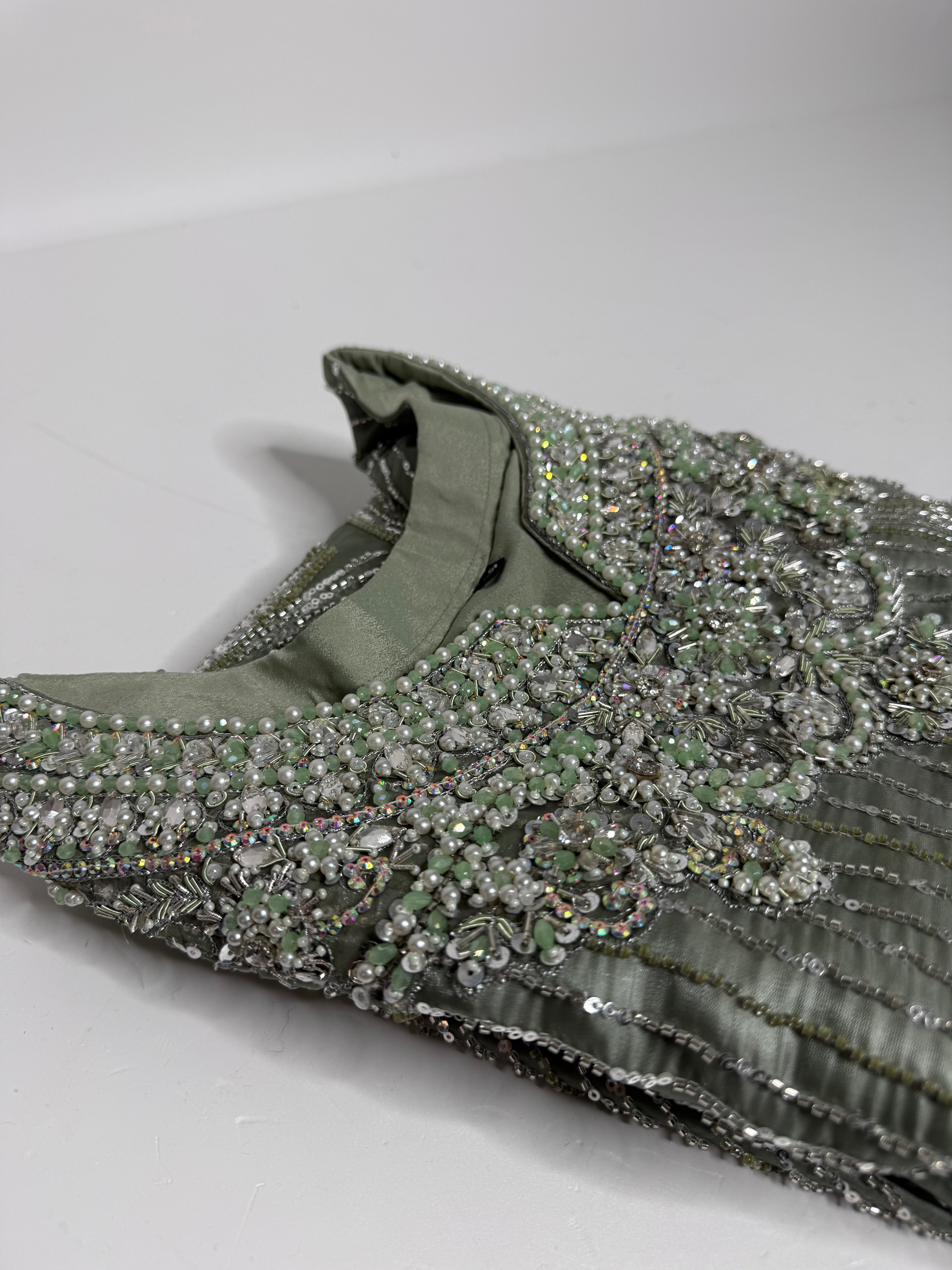 Sage Green Cutdana Silk Sharara Suit UK | The Maelis