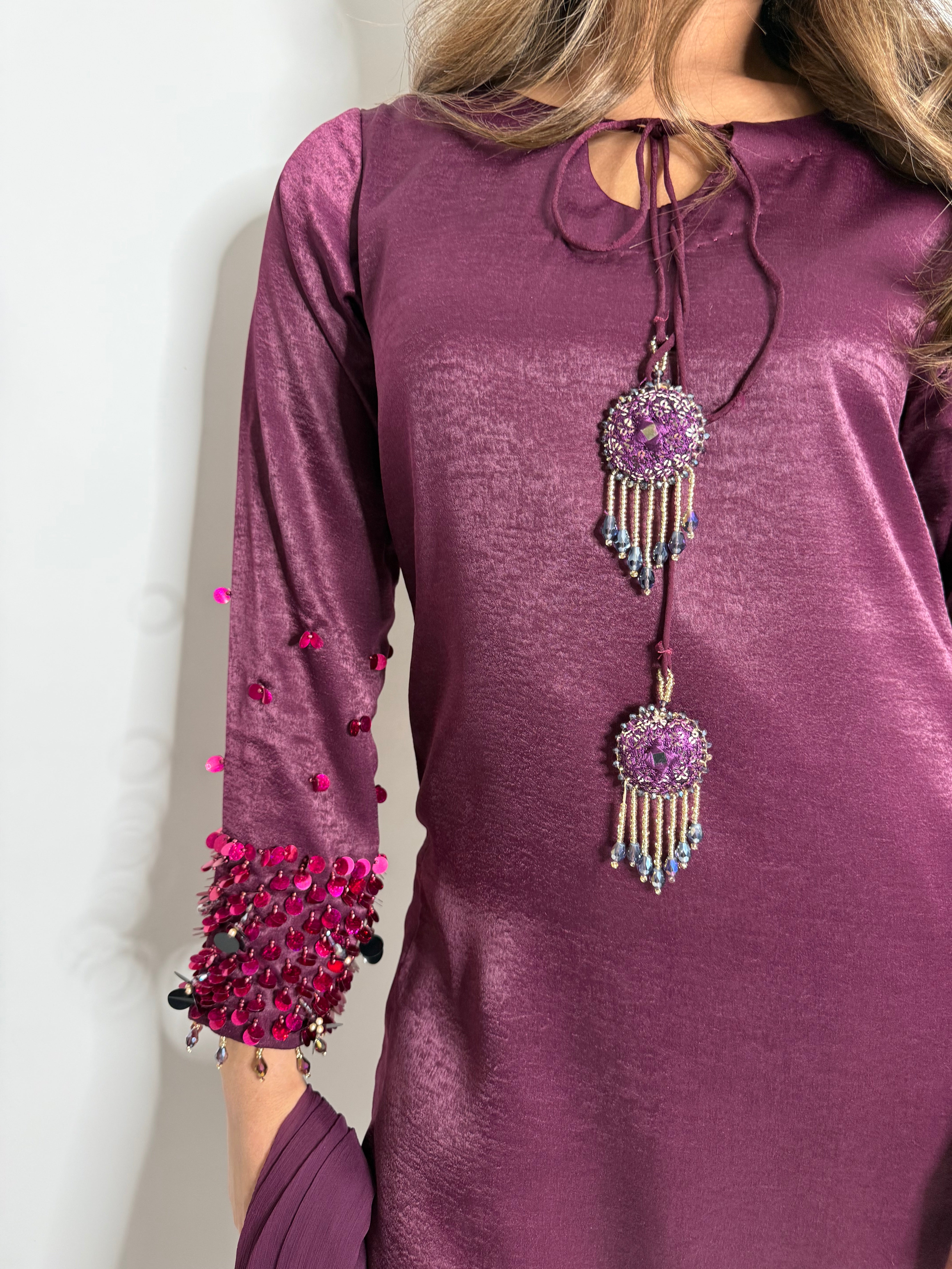 PLUM SILK THREE PIECE SUIT UK | THE MAHIRA VÉLOUR