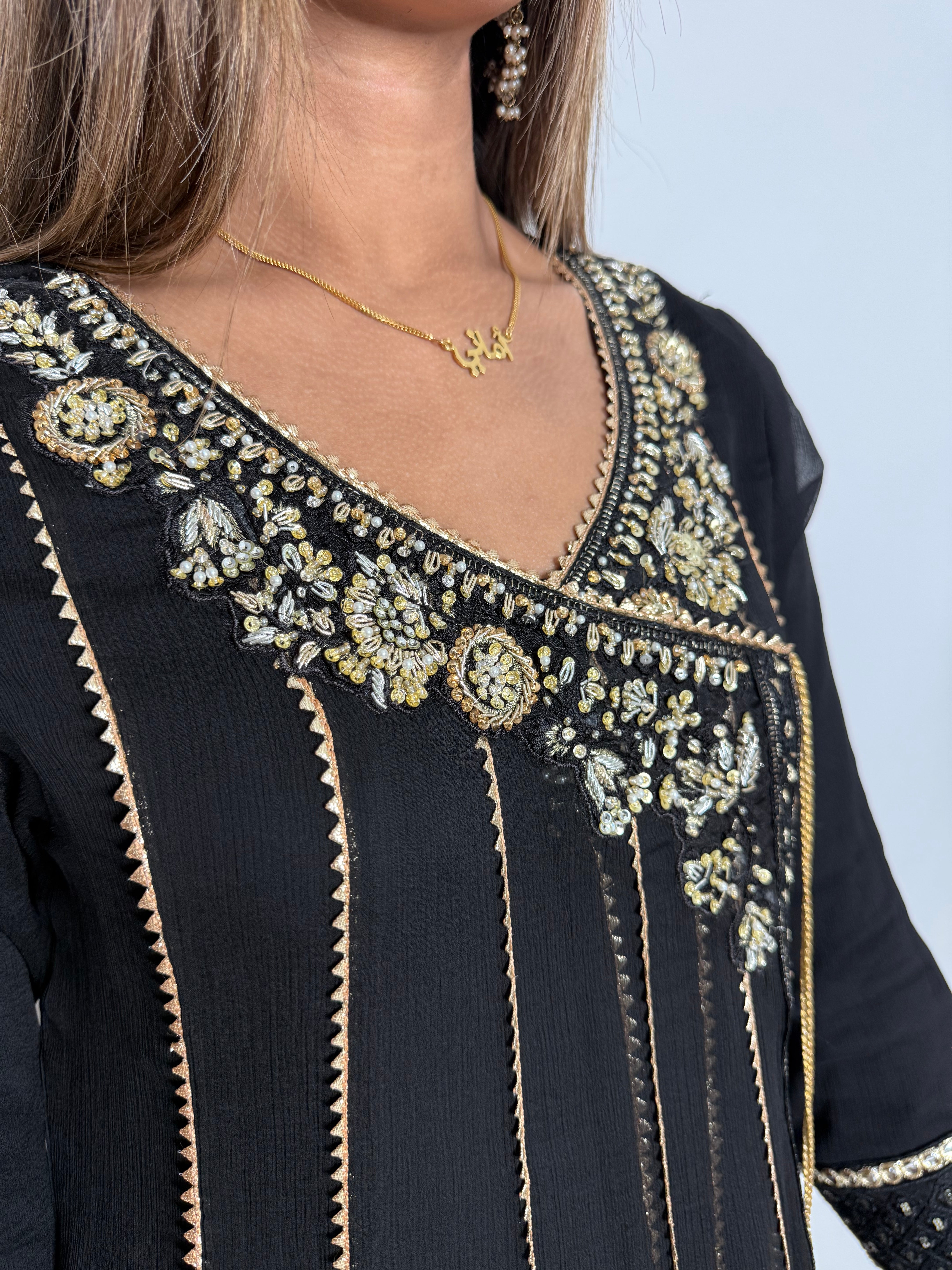 Noir Jahan | Luxury Pakistani Black & Gold Occasion Suit UK
