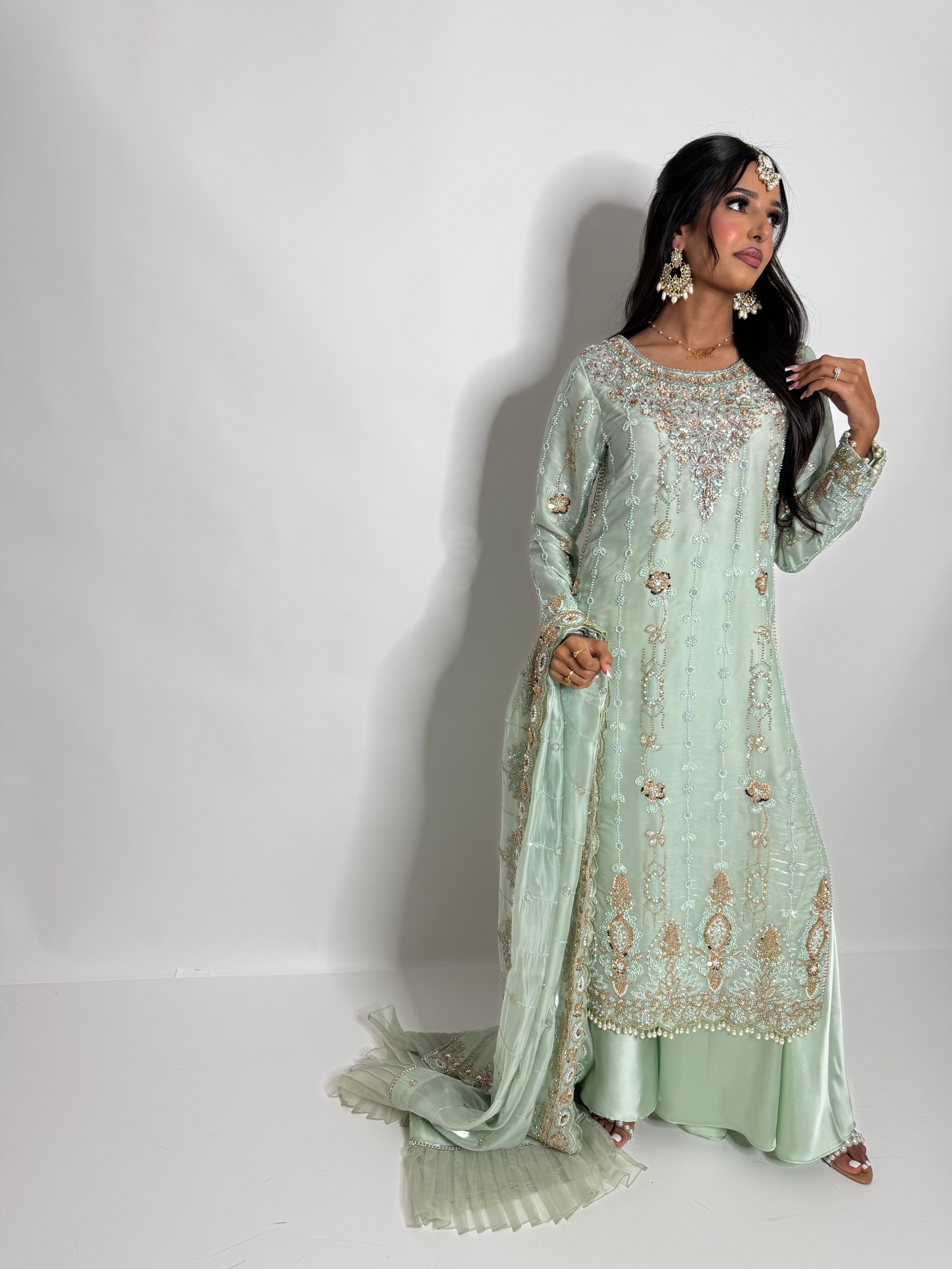 Zohra Opaline | Mint Embellished Pakistani Occasionwear Set