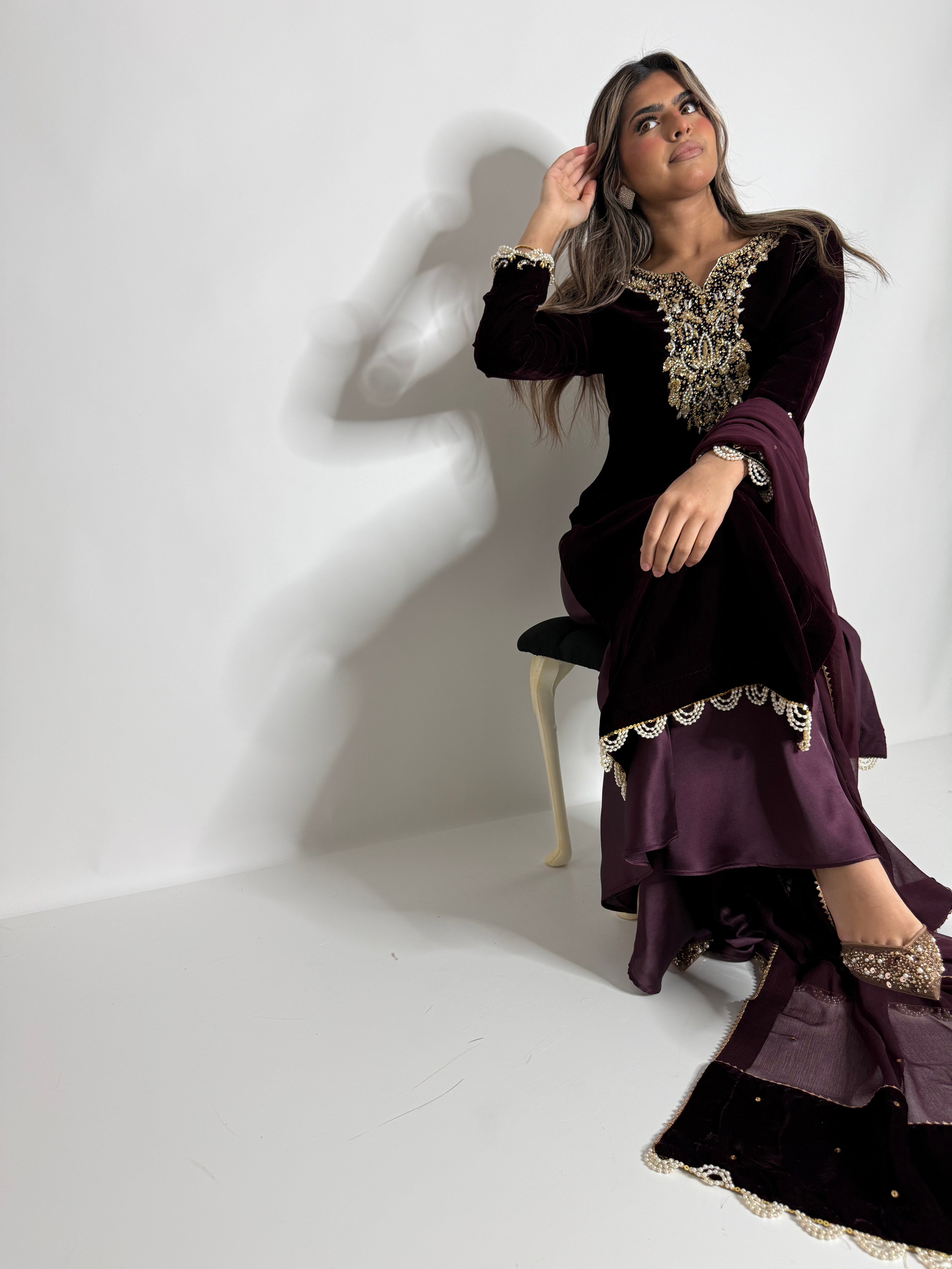 Mulberry Noir Velvet Sharara Suit UK | The Seraphine
