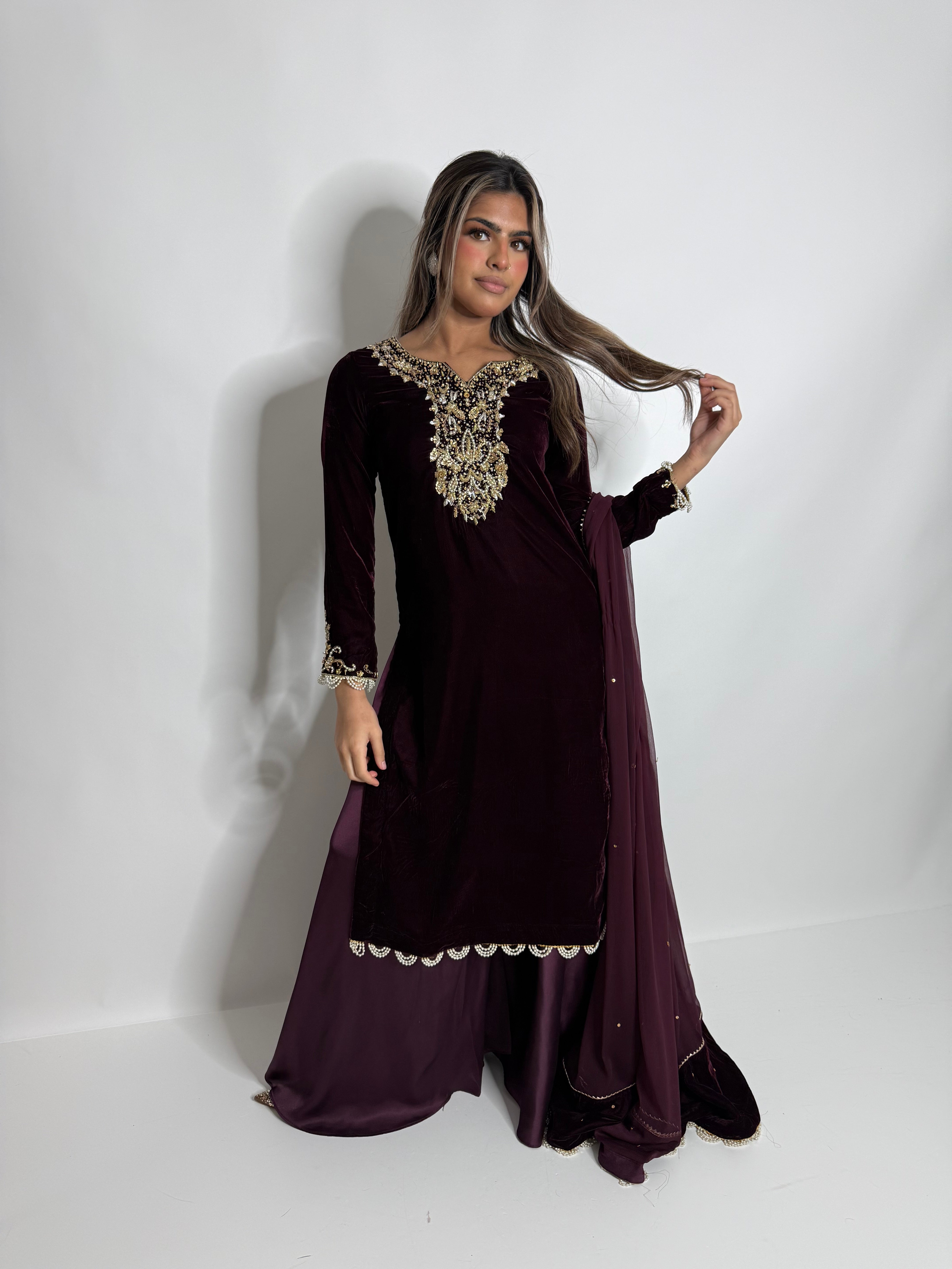 Mulberry Noir Velvet Sharara Suit UK | The Seraphine