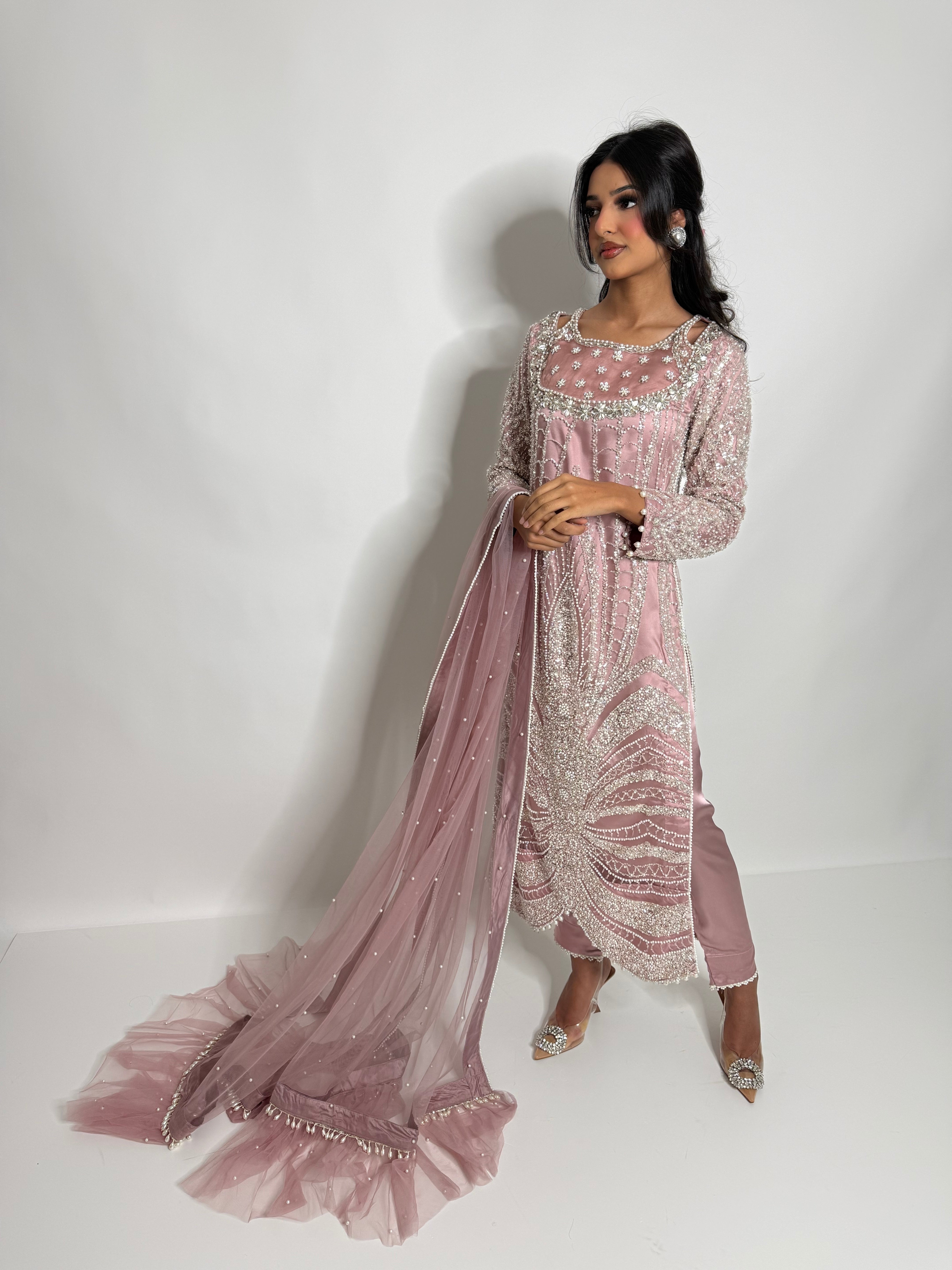 Blush Cutdana Embroidered Three Piece Suit UK | The Stellaria