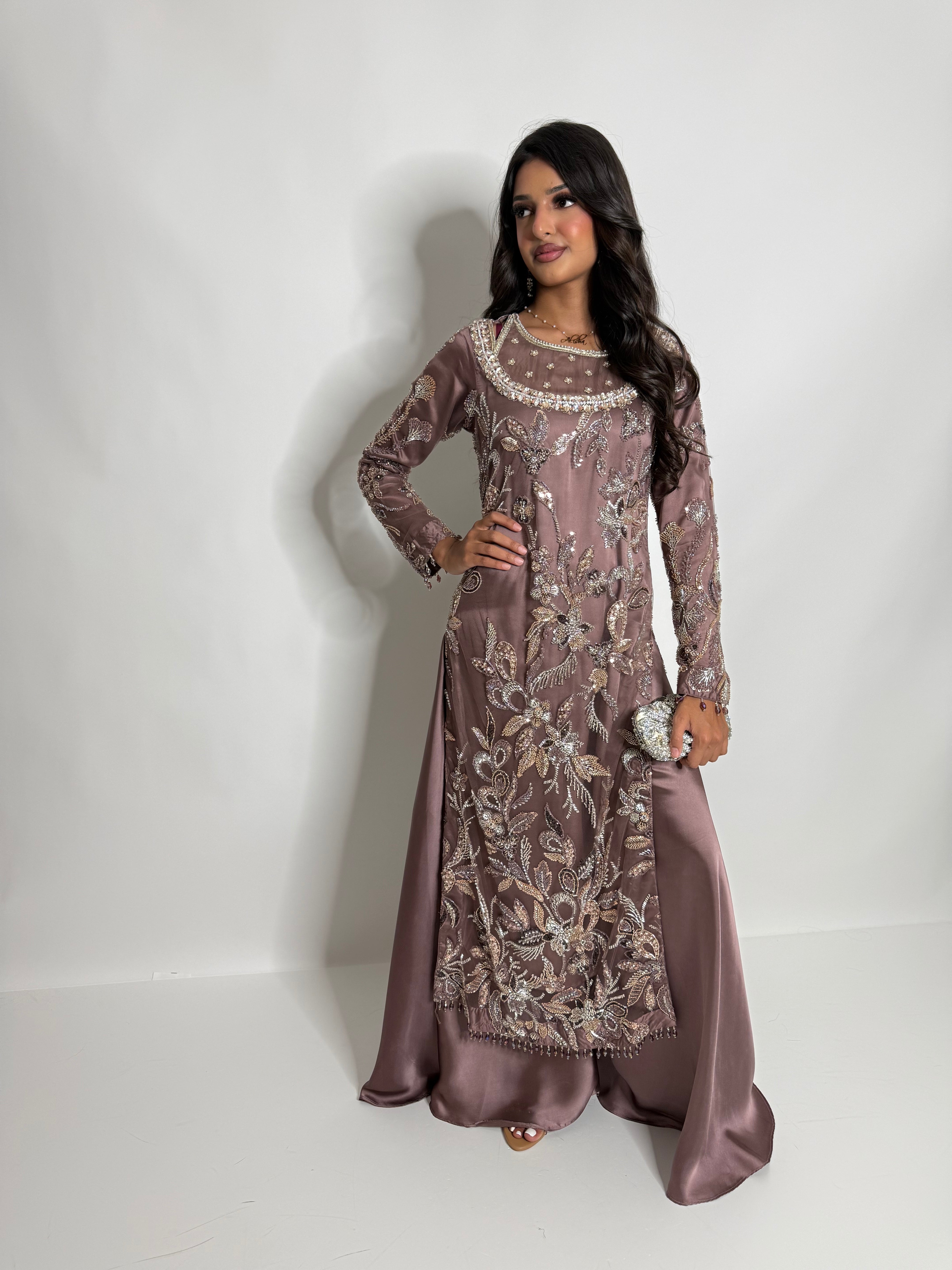 Noorzeba | Luxury Pakistani Cutdana Hand Embroidered Silk Sharara Suit UK | Wedding Guest, Eid & Party Wear