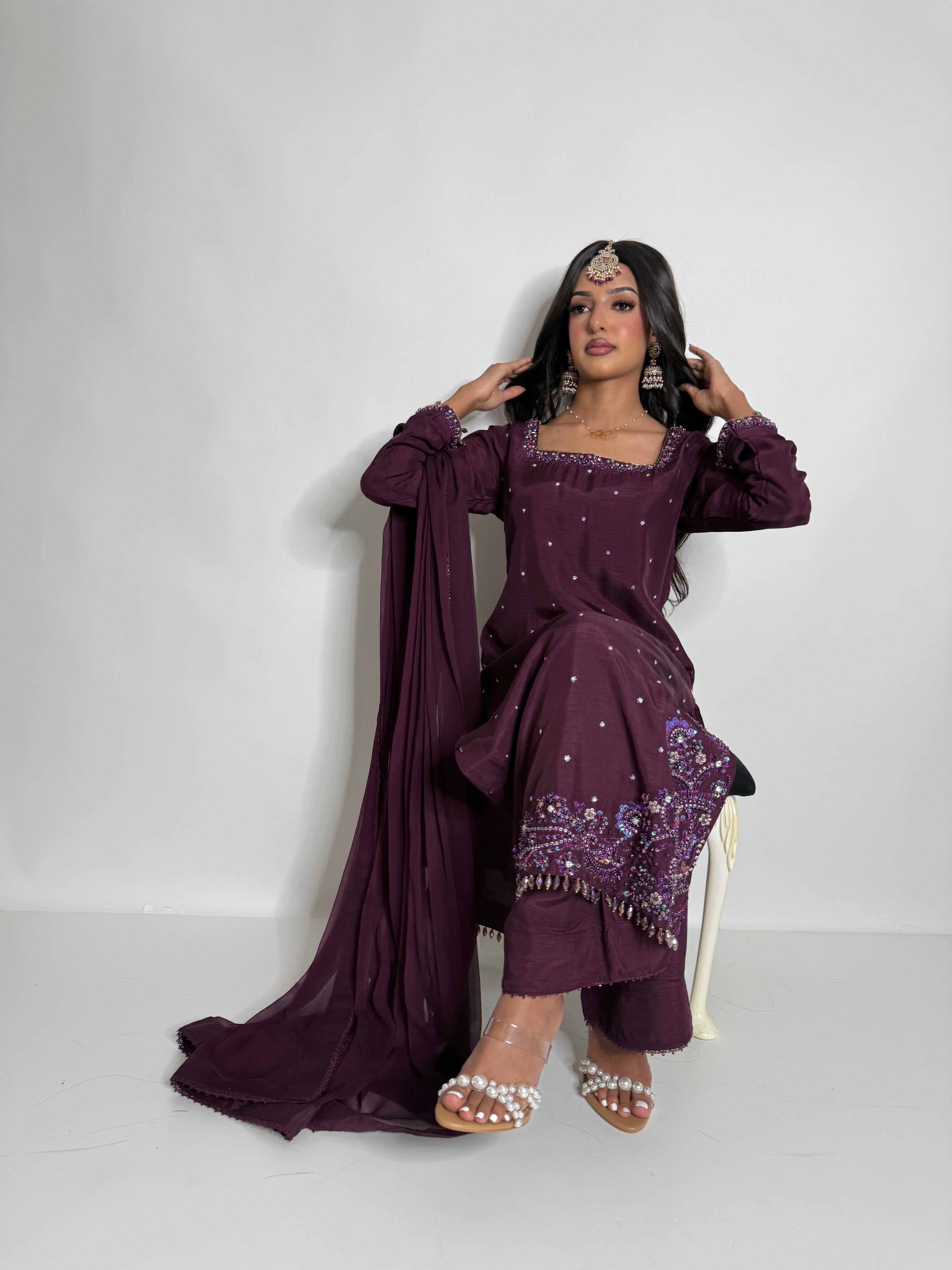 Nooré Aubergine | Luxury Plum Embellished Pakistani Occasionwear