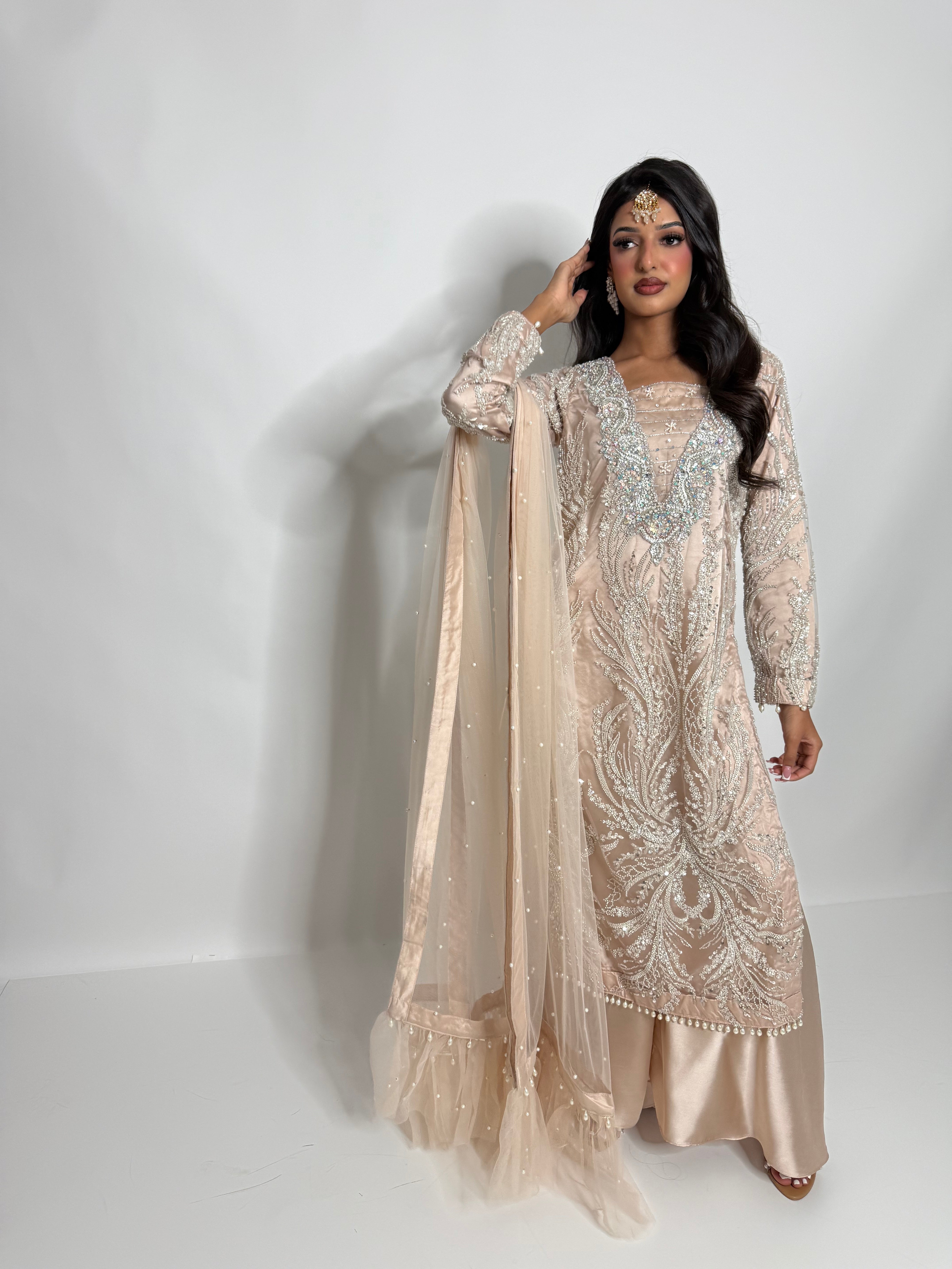 Nooré | Luxury Pakistani Nude Hand Embellished Sharara Suit UK