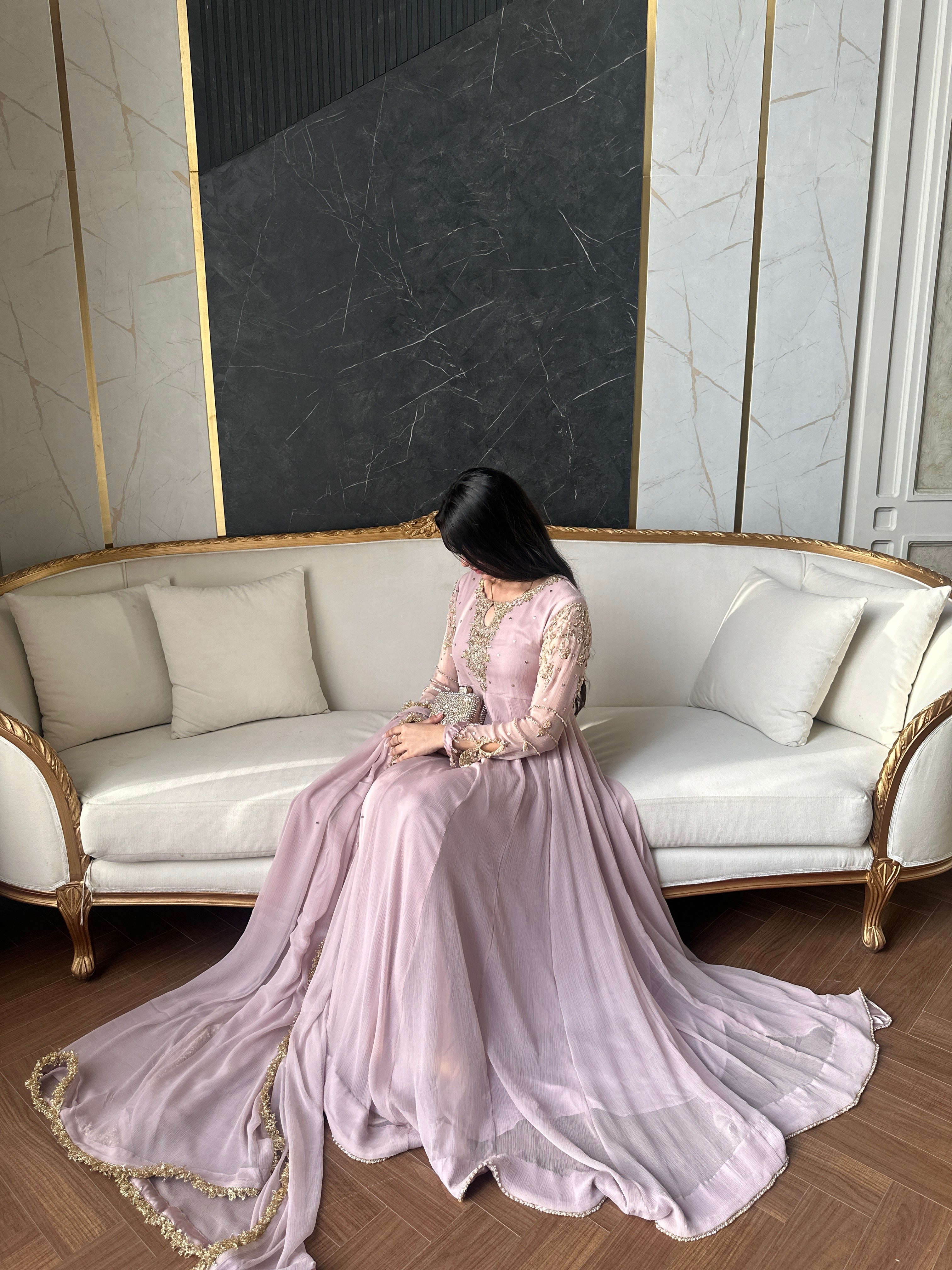 LAILUMA | LUXURY PAKISTANI SOFT LILAC HAND EMBROIDERED 3 PIECE SUIT UK | WEDDING GUEST, EID & PARTY WEAR