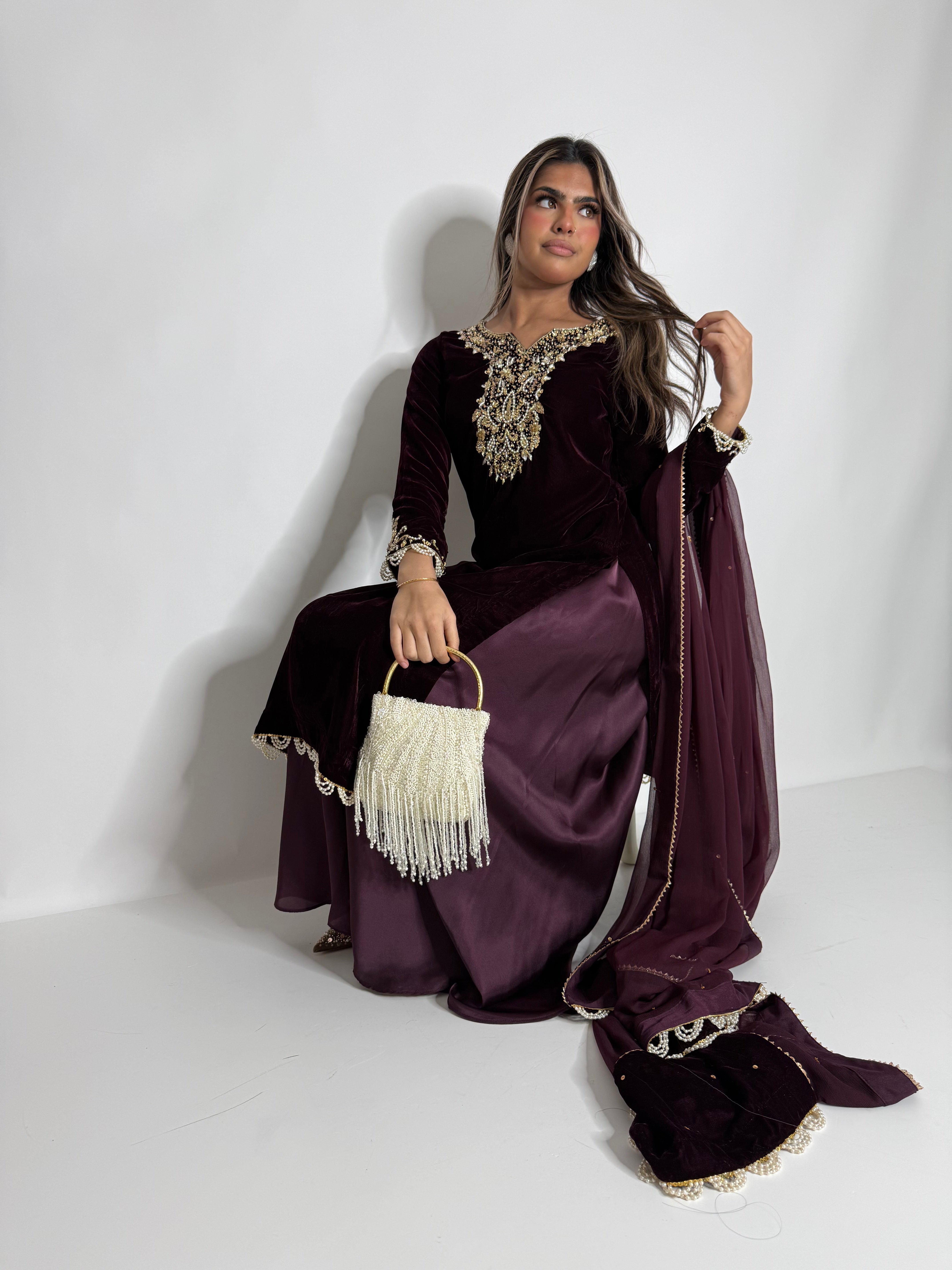 Mulberry Noir Velvet Sharara Suit UK | The Seraphine