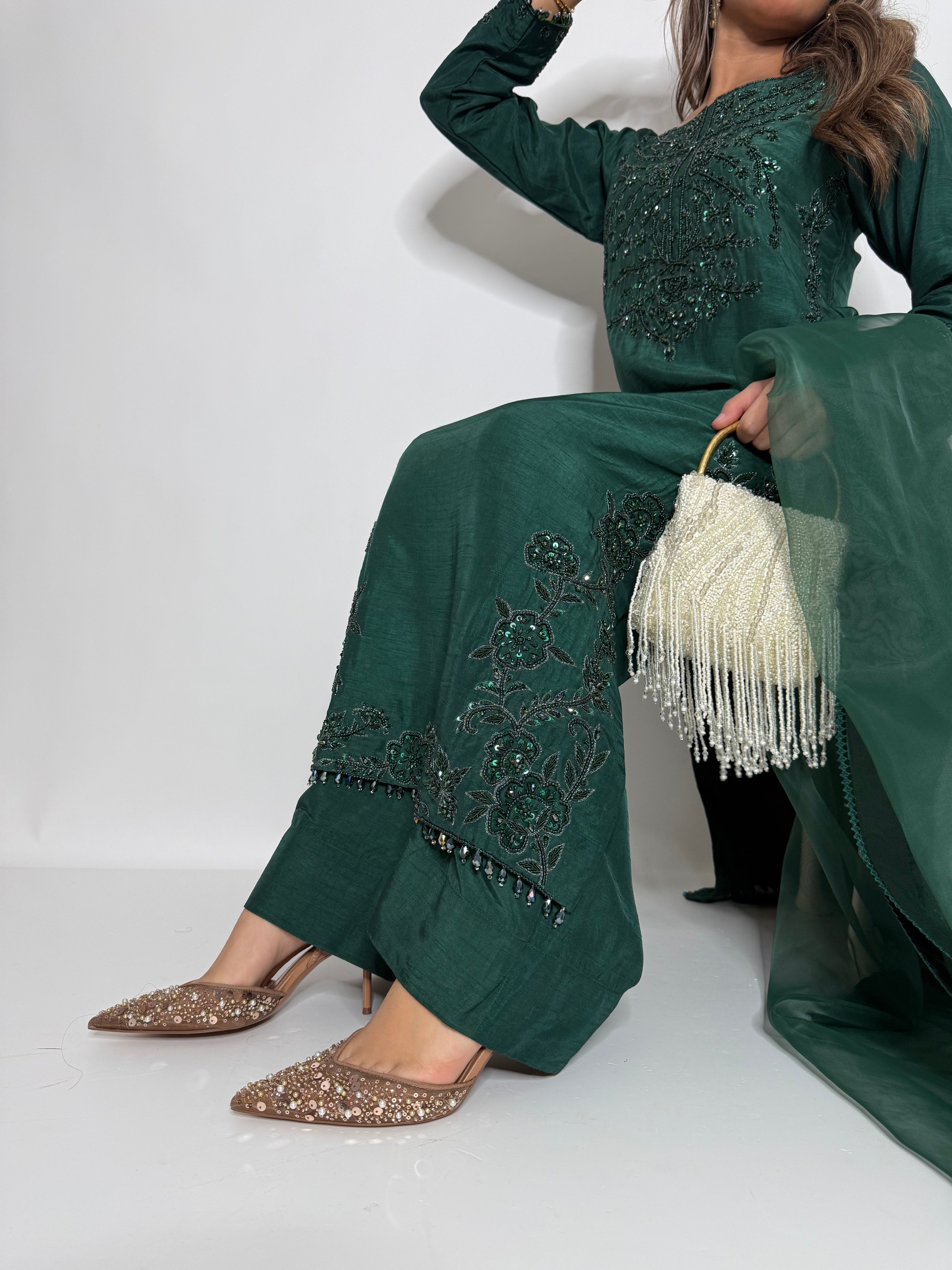 Emerald Raw Silk Three Piece Suit UK | The Verdantia