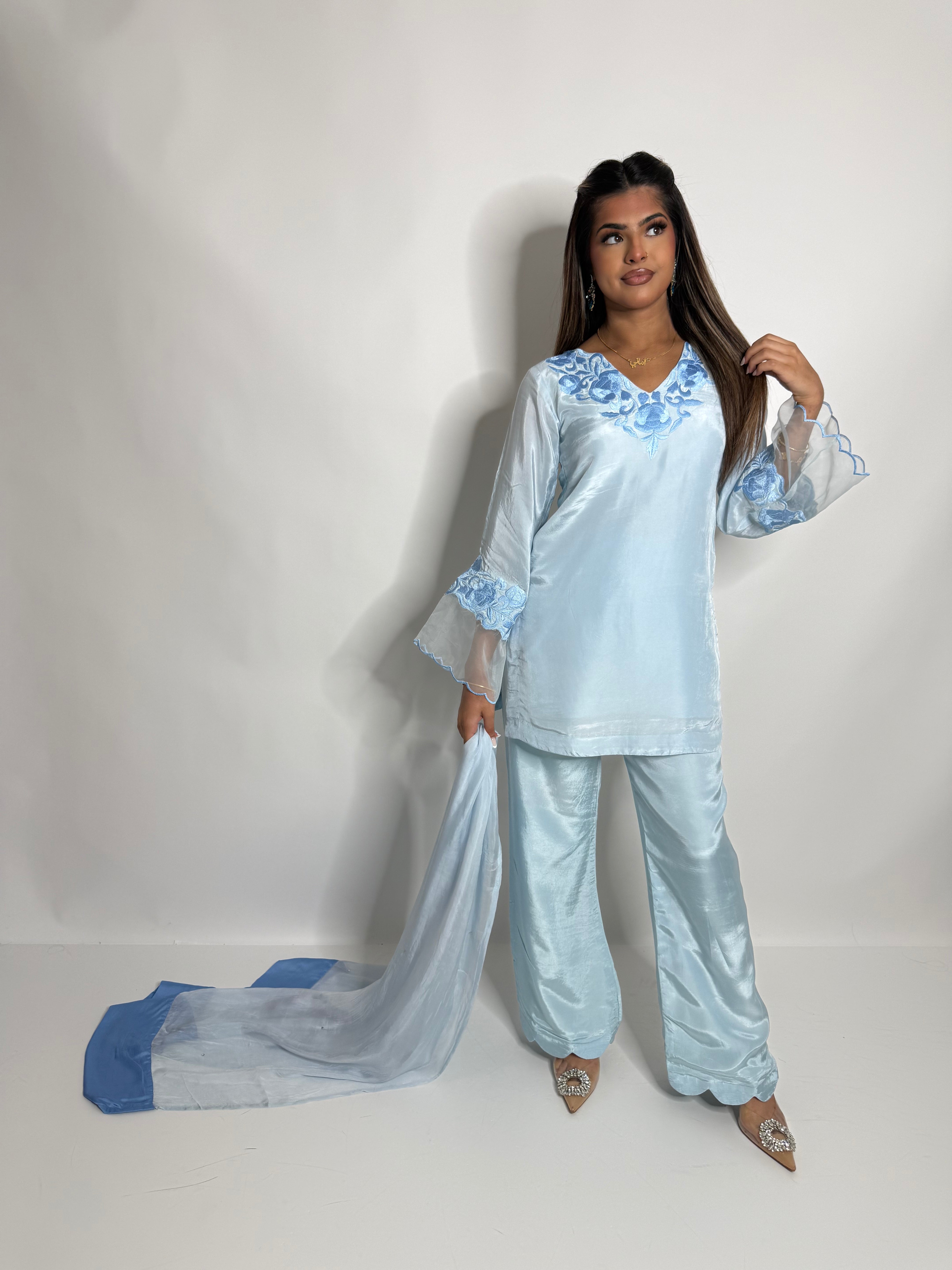 Élodie Bleu | Powder Blue Silk Pakistani Suit