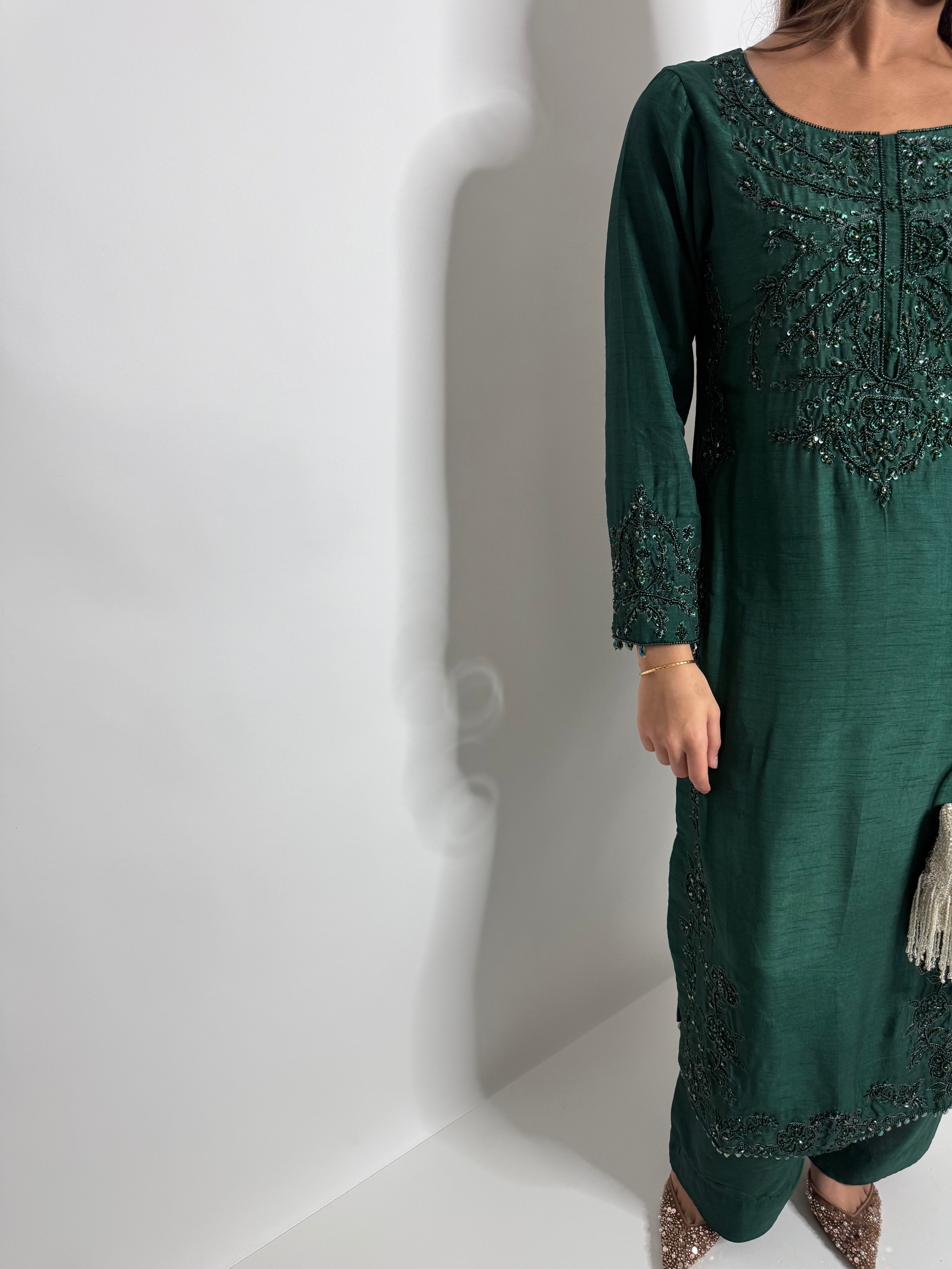Emerald Raw Silk Three Piece Suit UK | The Verdantia