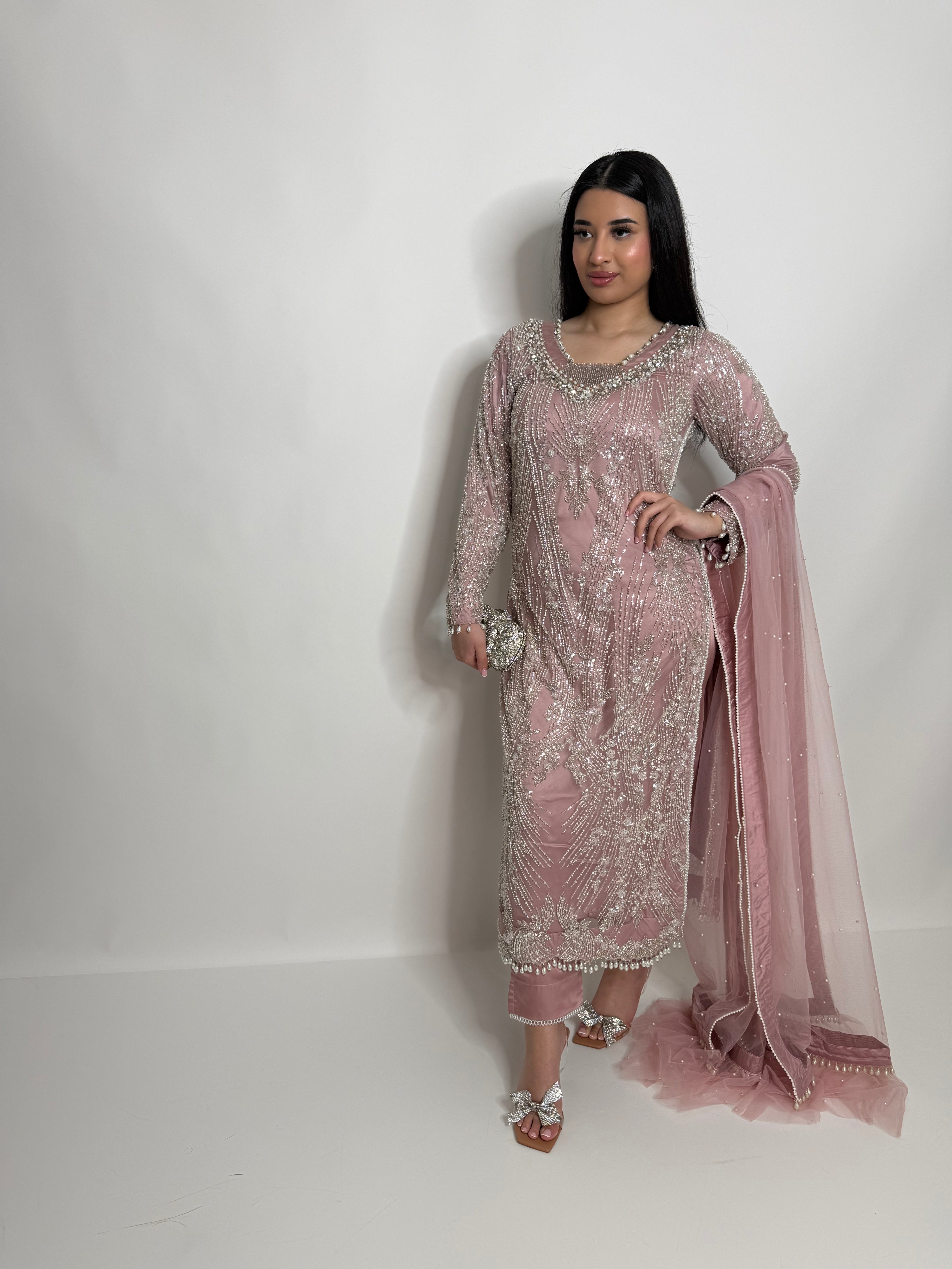 POWDER PINK EMBELLISHED THREE PIECE SUIT UK | THE BLUSHÉA
