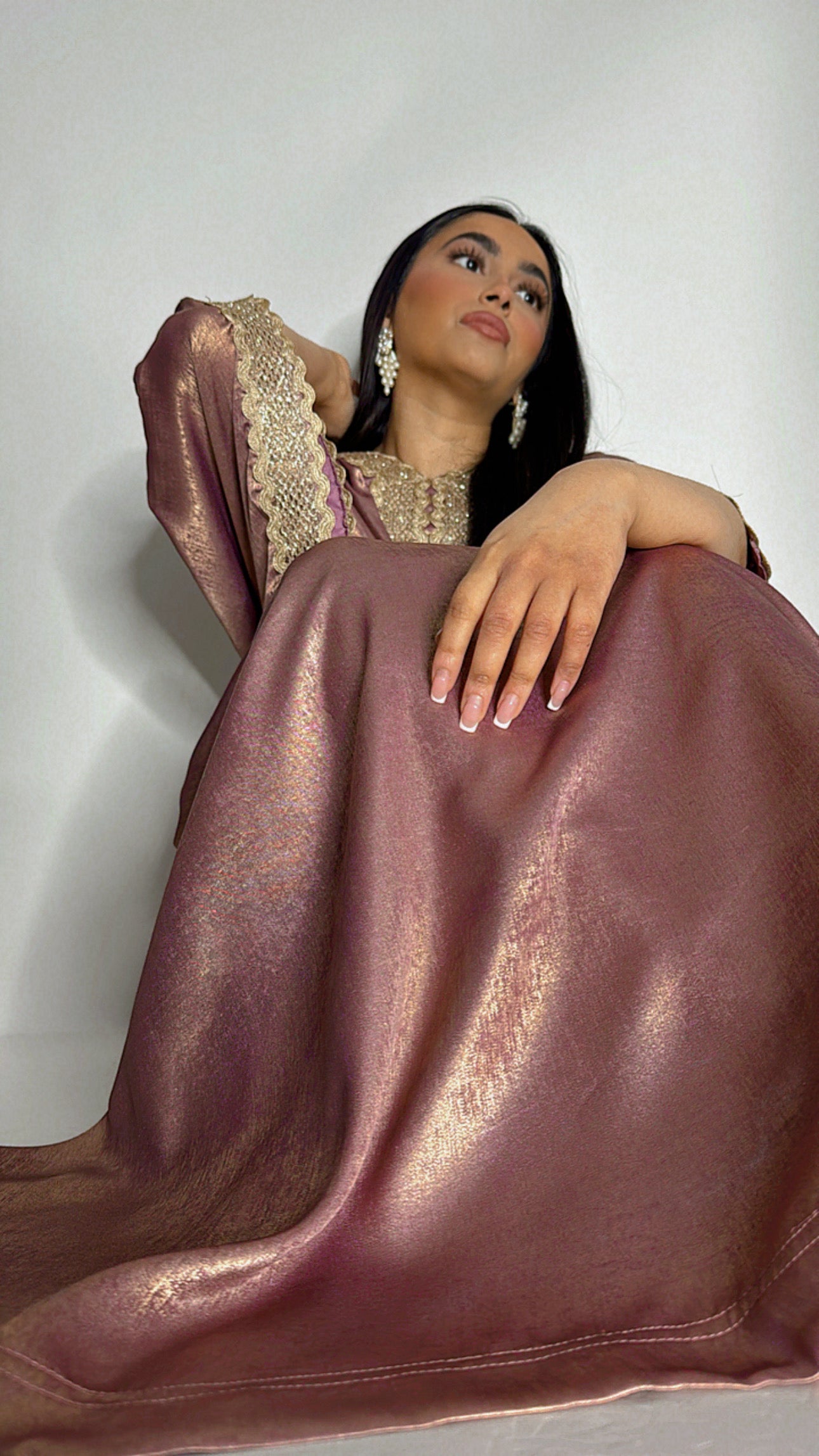 Luméva Amora | Pink Shimmer Silk Kaftan Set (2 Piece)