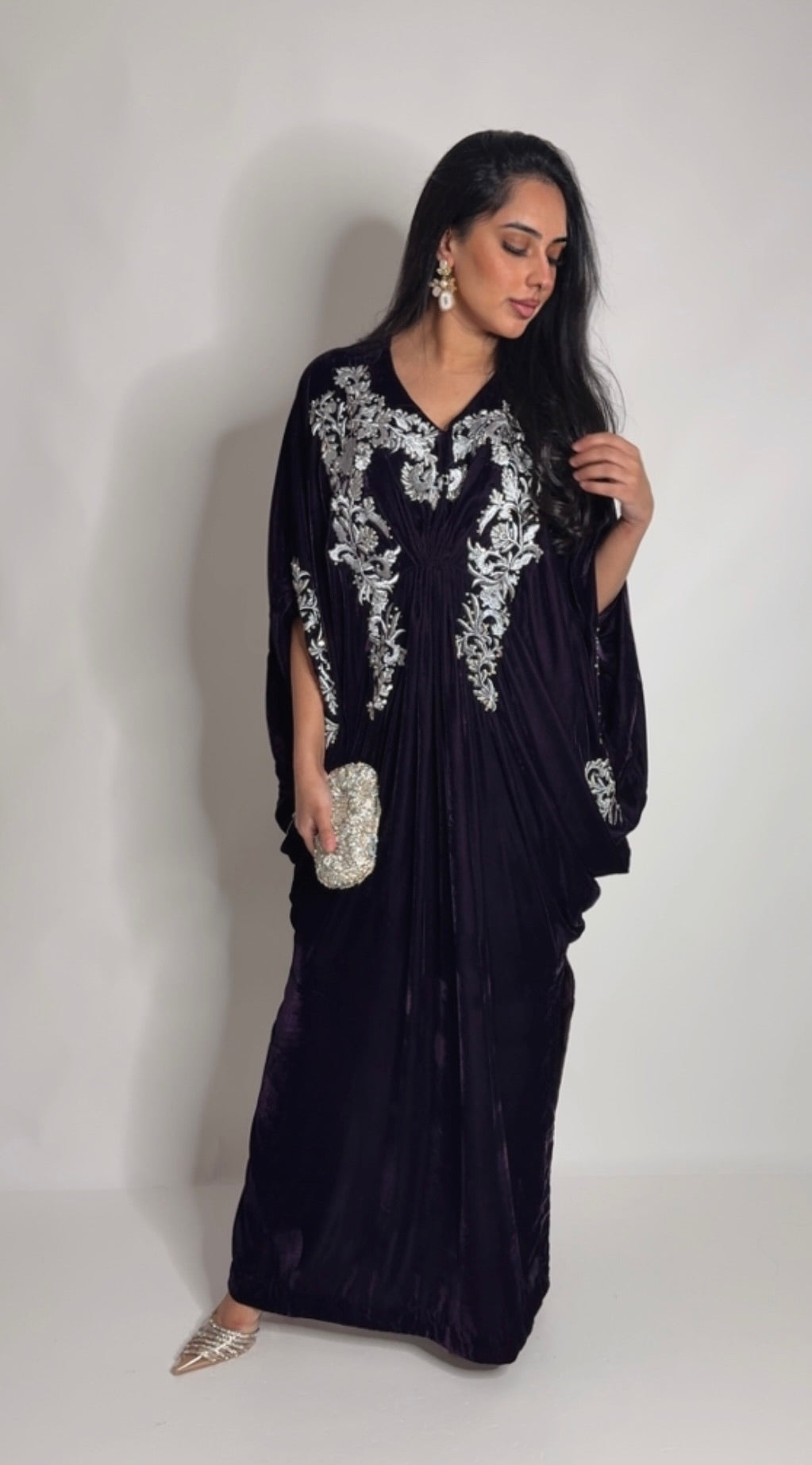 Aubergine Velvet Kaftan Set UK | The Knightsbridge Aubergine