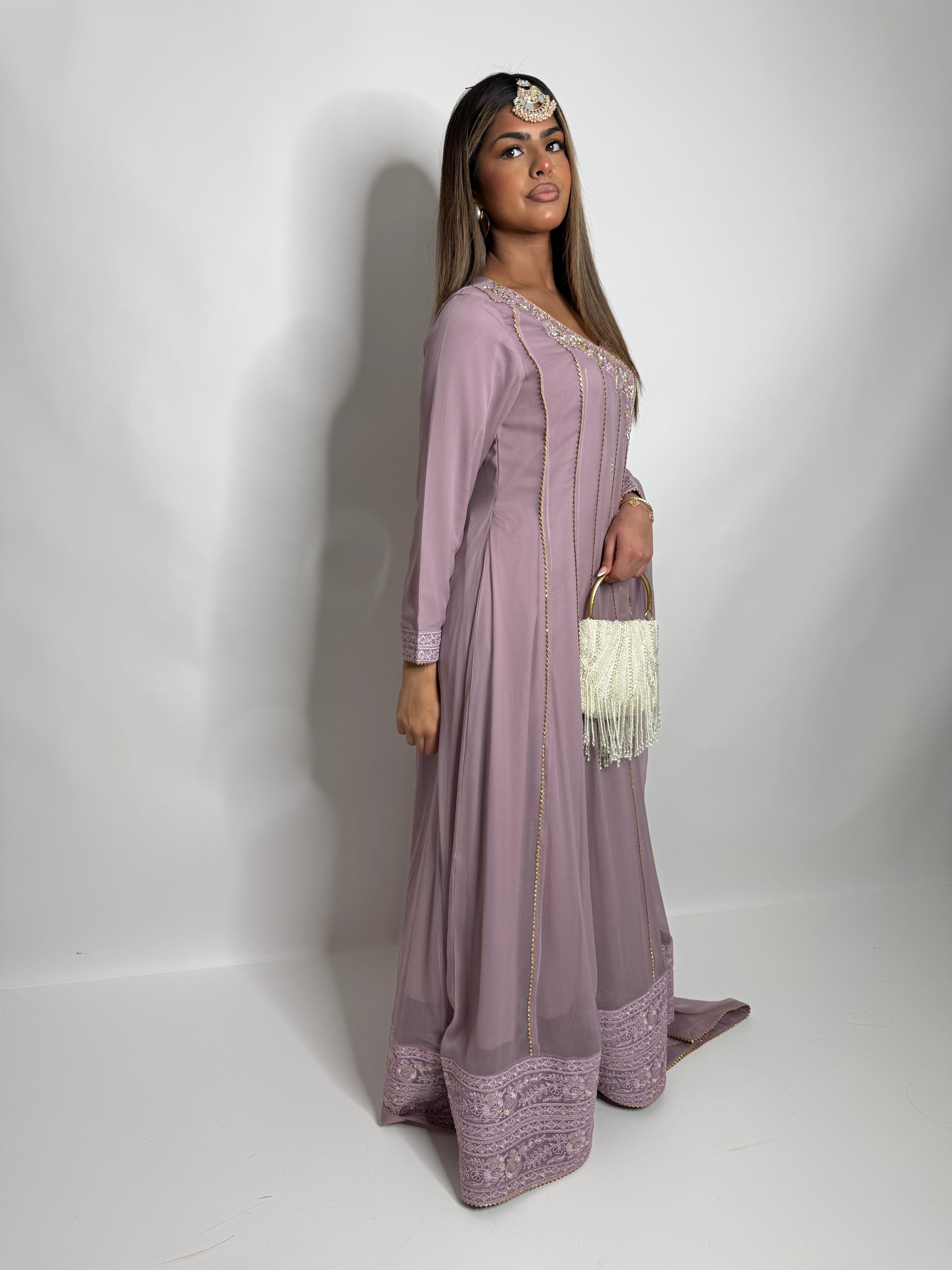 LILAC EMBROIDERED THREE PIECE SUIT UK | THE MEHR SOLÈNE