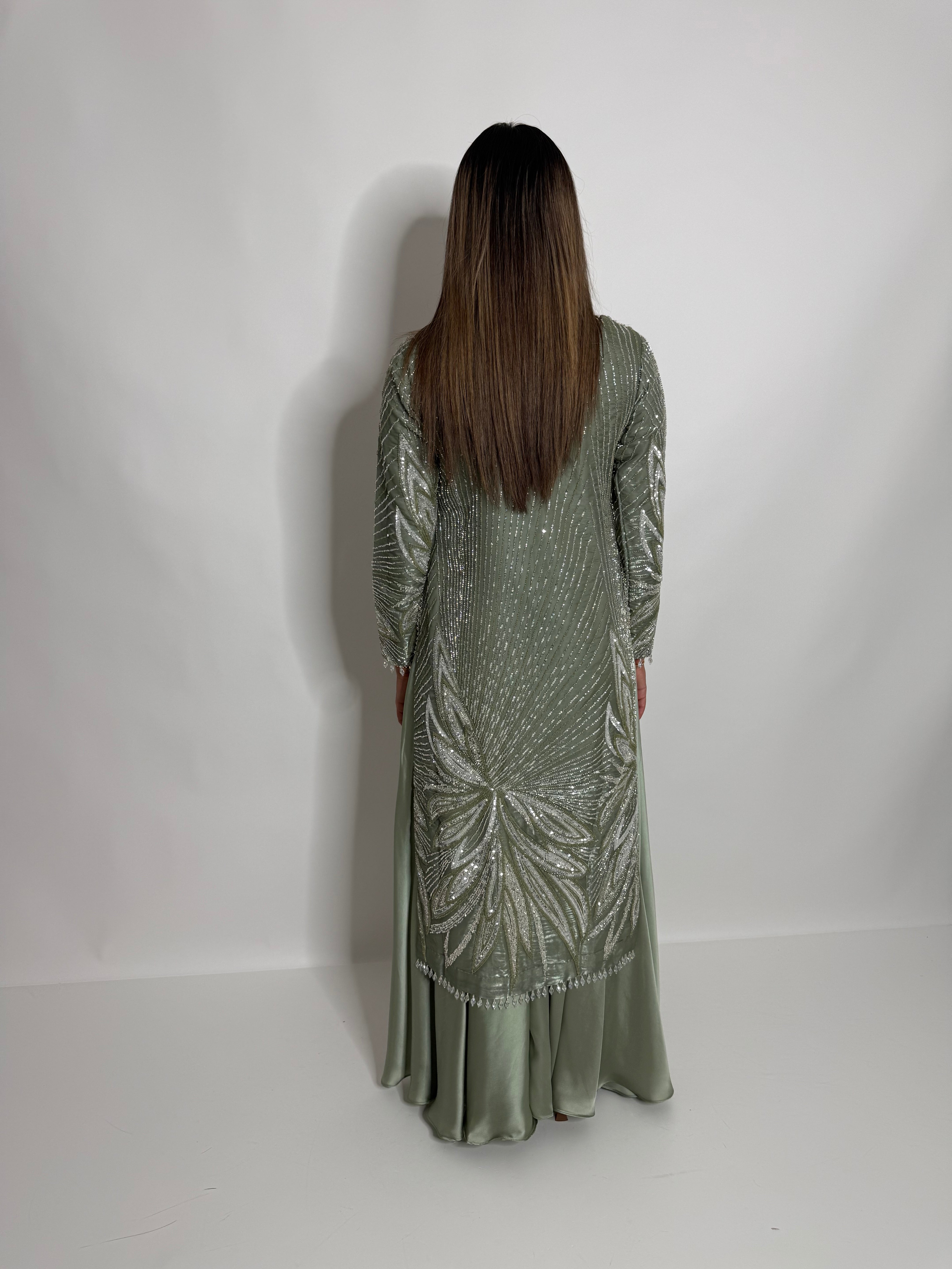 Sage Green Cutdana Silk Sharara Suit UK | The Maelis
