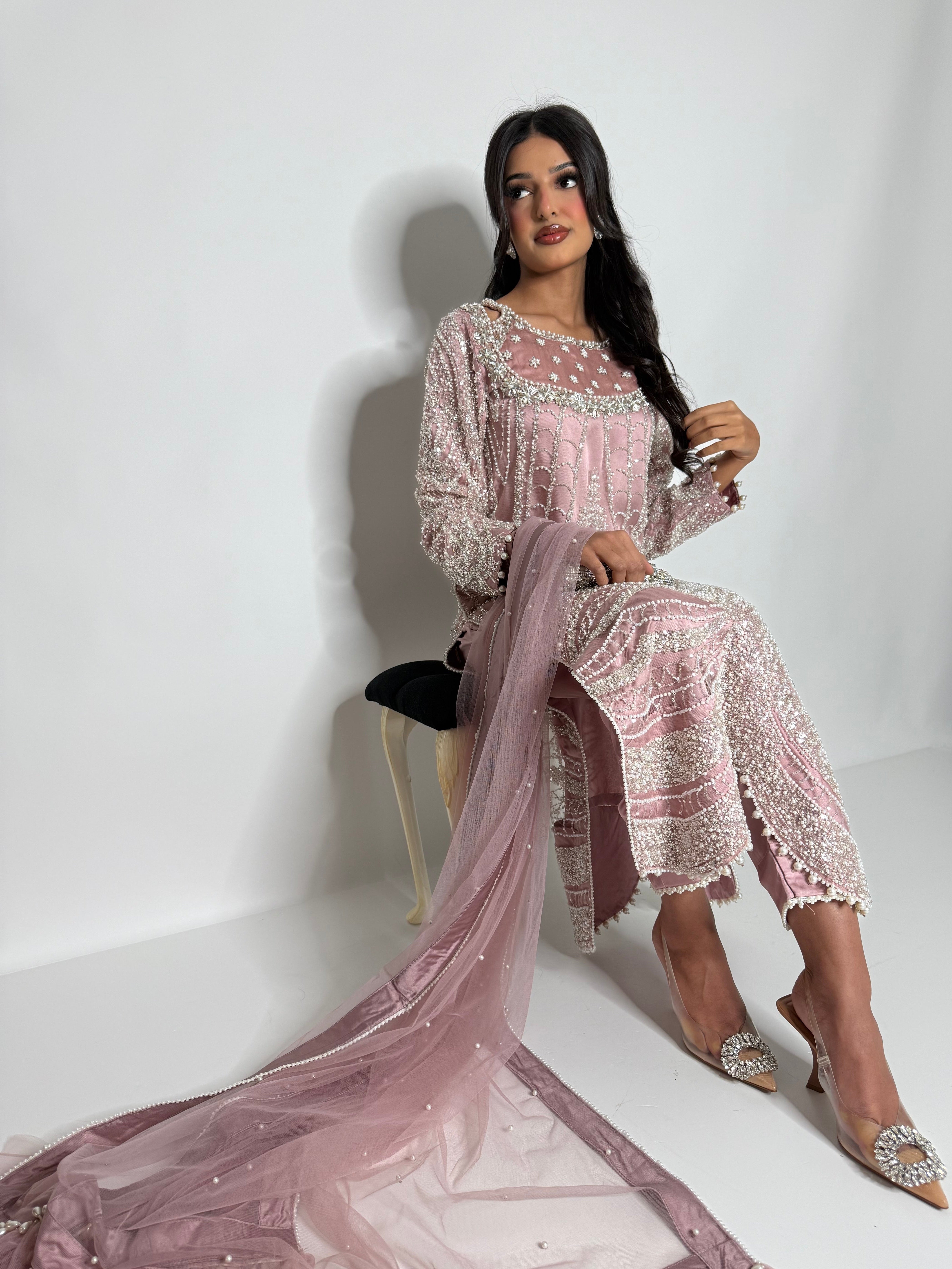 Blush Cutdana Embroidered Three Piece Suit UK | The Stellaria