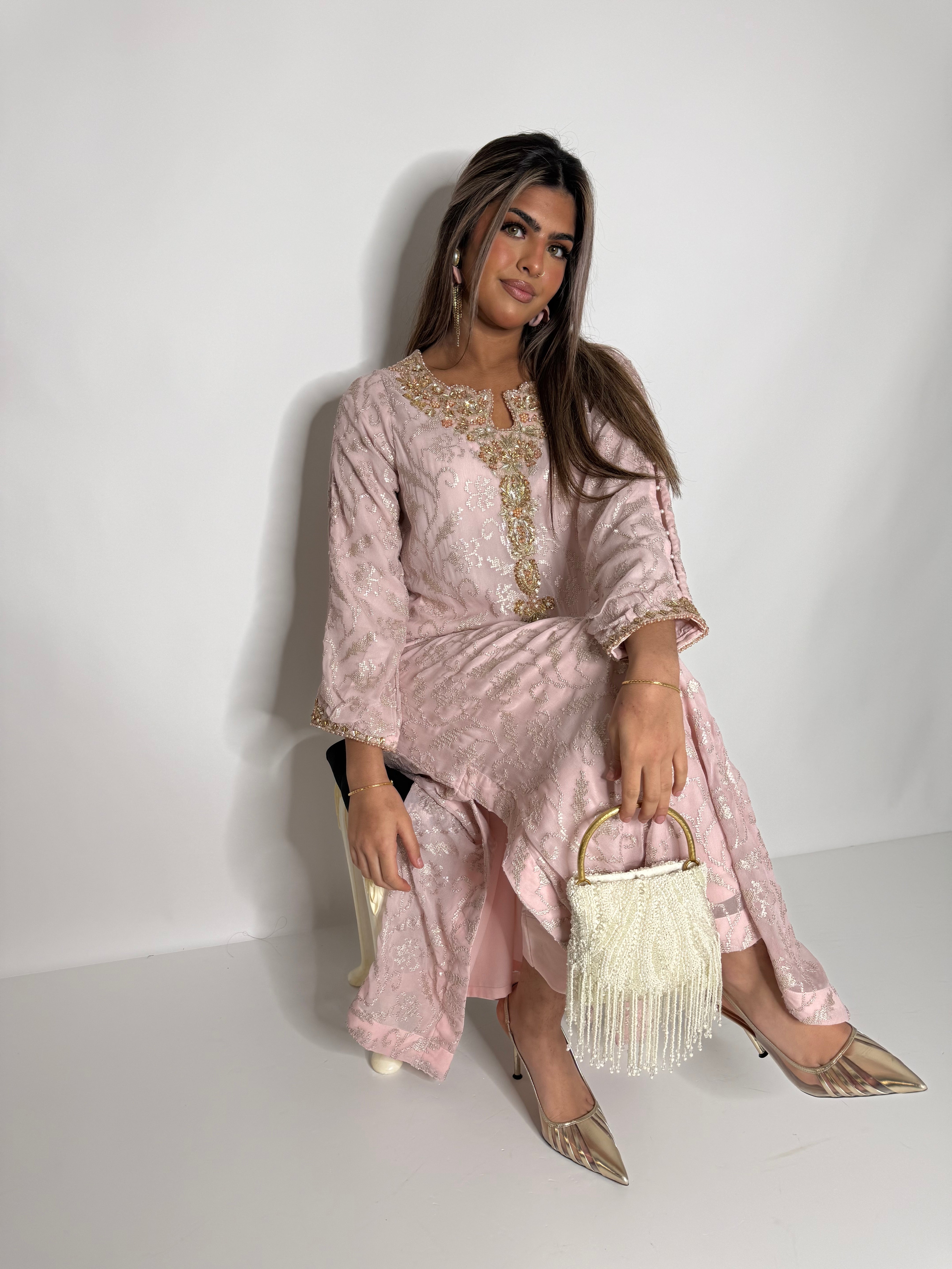Blush Champagne Kaftan Kameez Set UK | The Aurelia