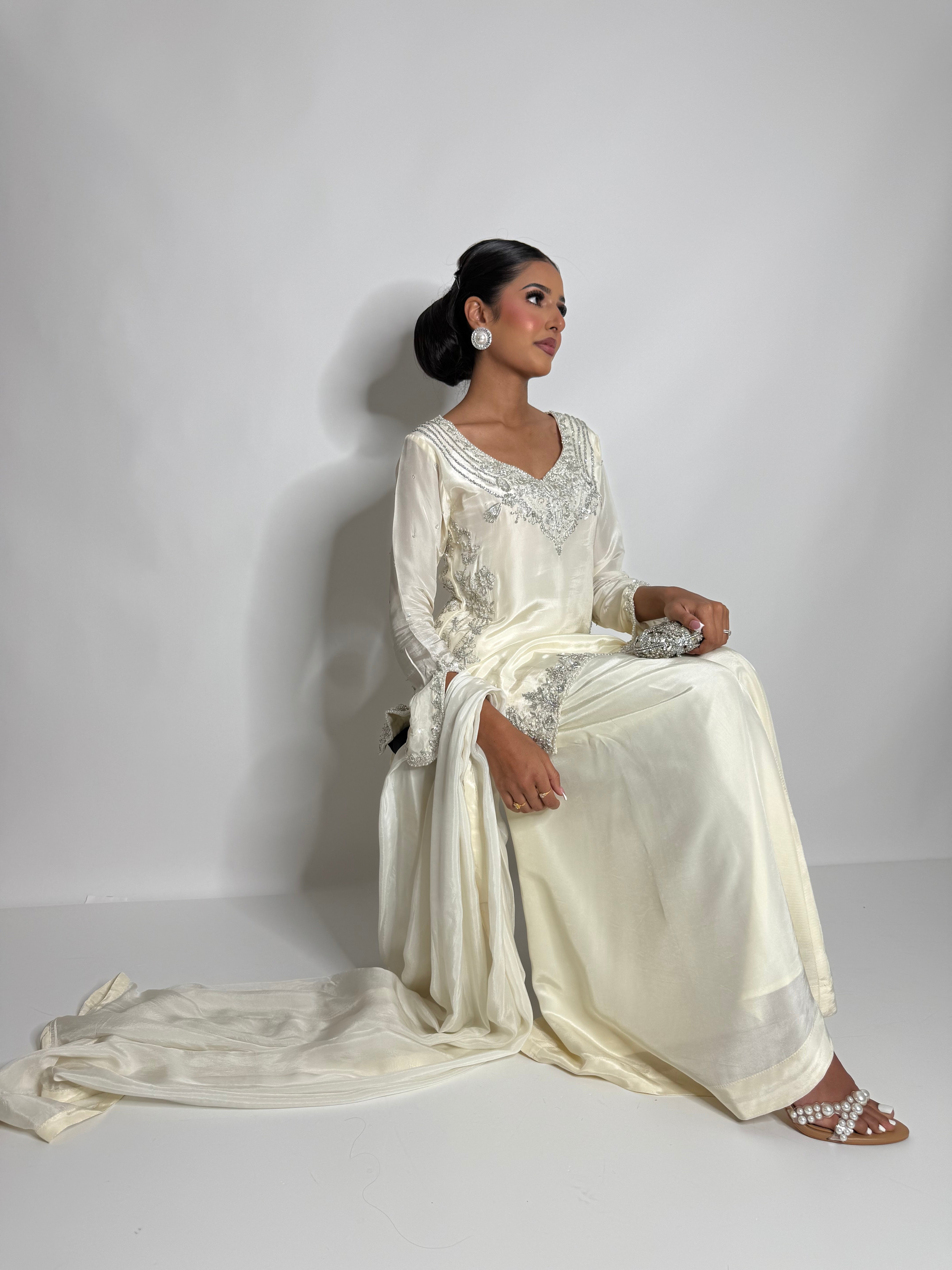 Elira | Luxury Pakistani Ivory Silk Sharara Suit UK | Y2K Wedding Guest Outfit