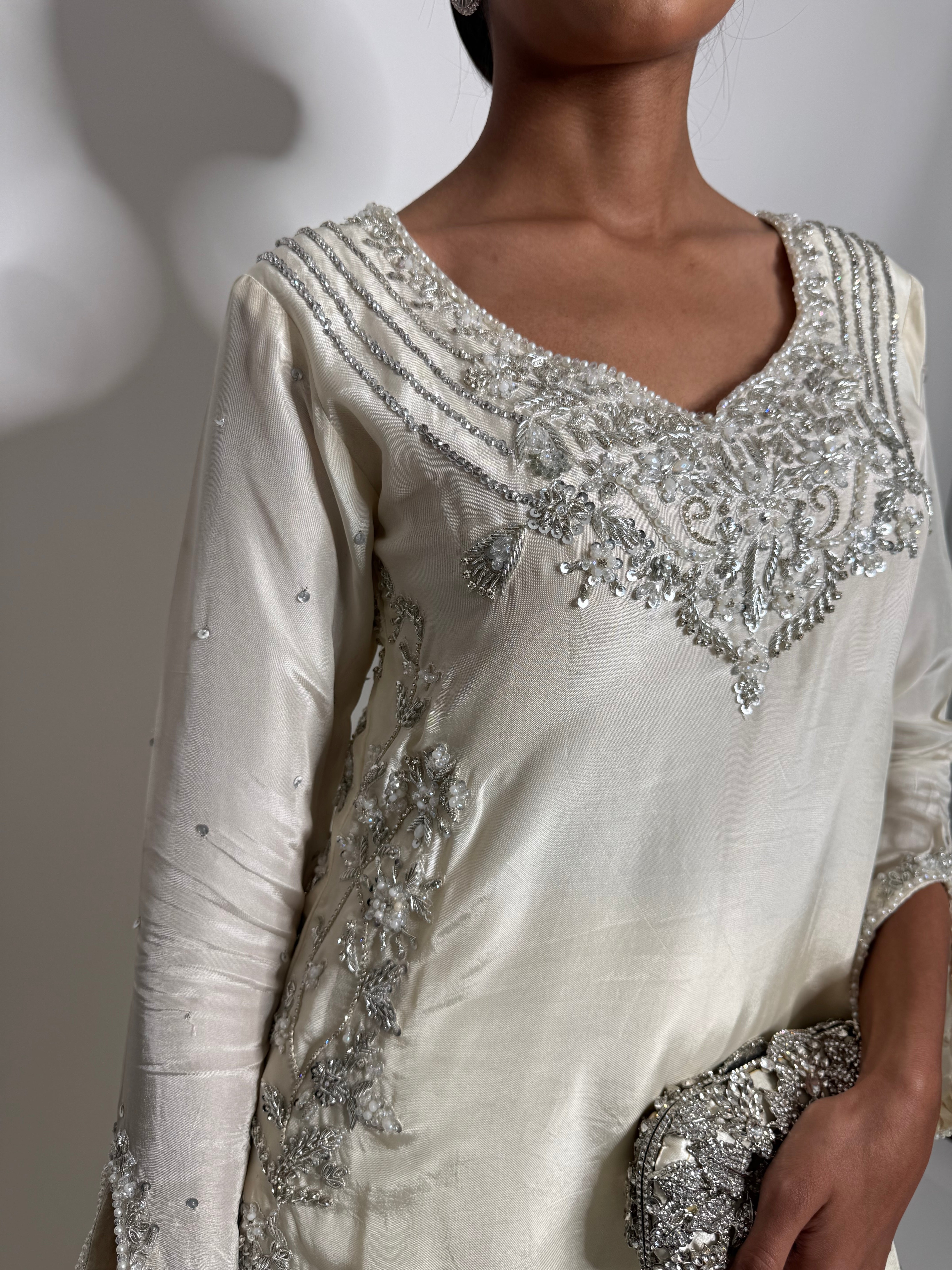 Elira | Luxury Pakistani Ivory Silk Sharara Suit UK | Y2K Wedding Guest Outfit