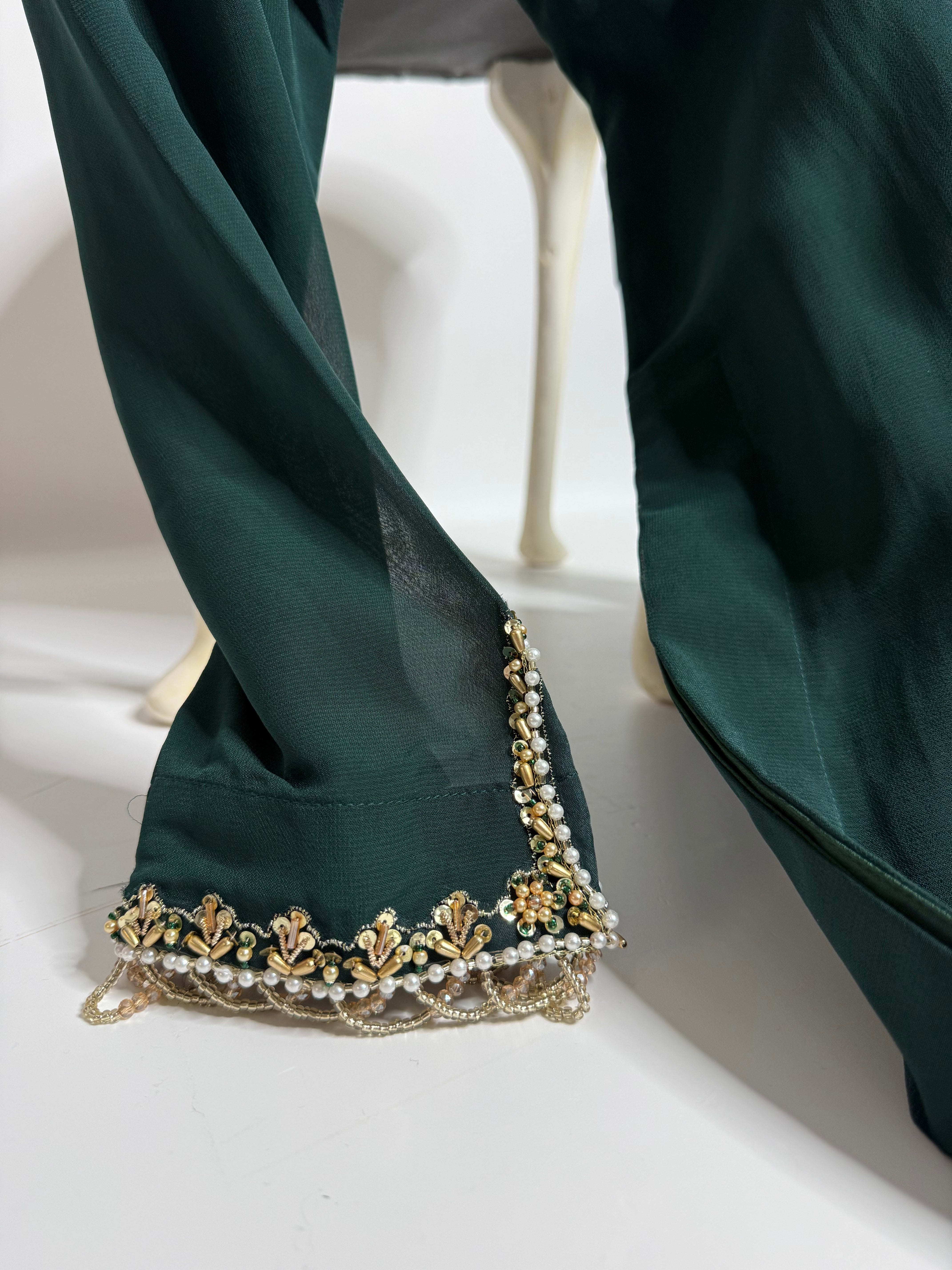 Emerald Chiffon Sharara Three Piece Suit UK | The Kaelisse
