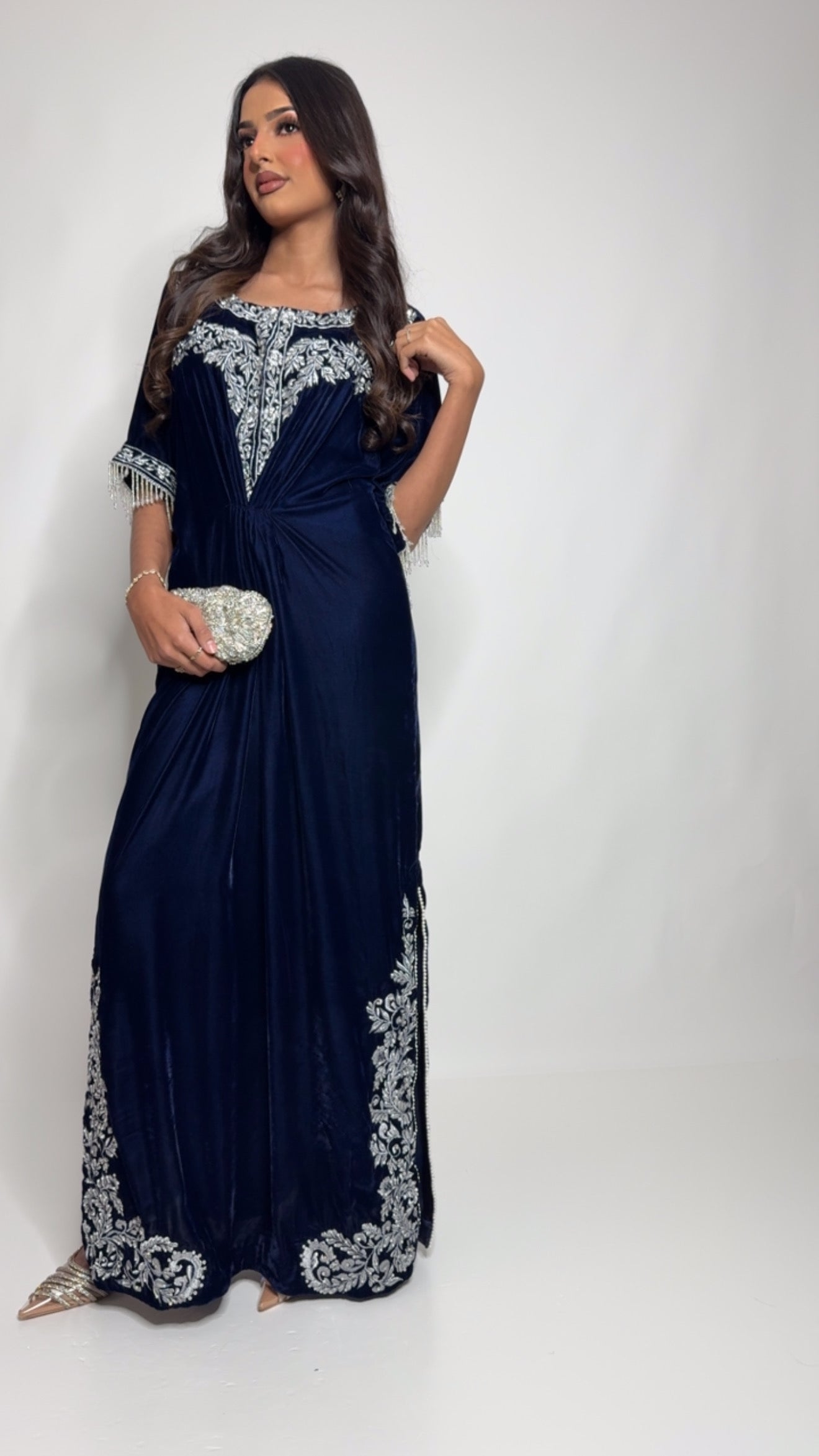 Navy Micro Velvet Kaftan Three-Piece Suit UK | THE AZURÉLLE