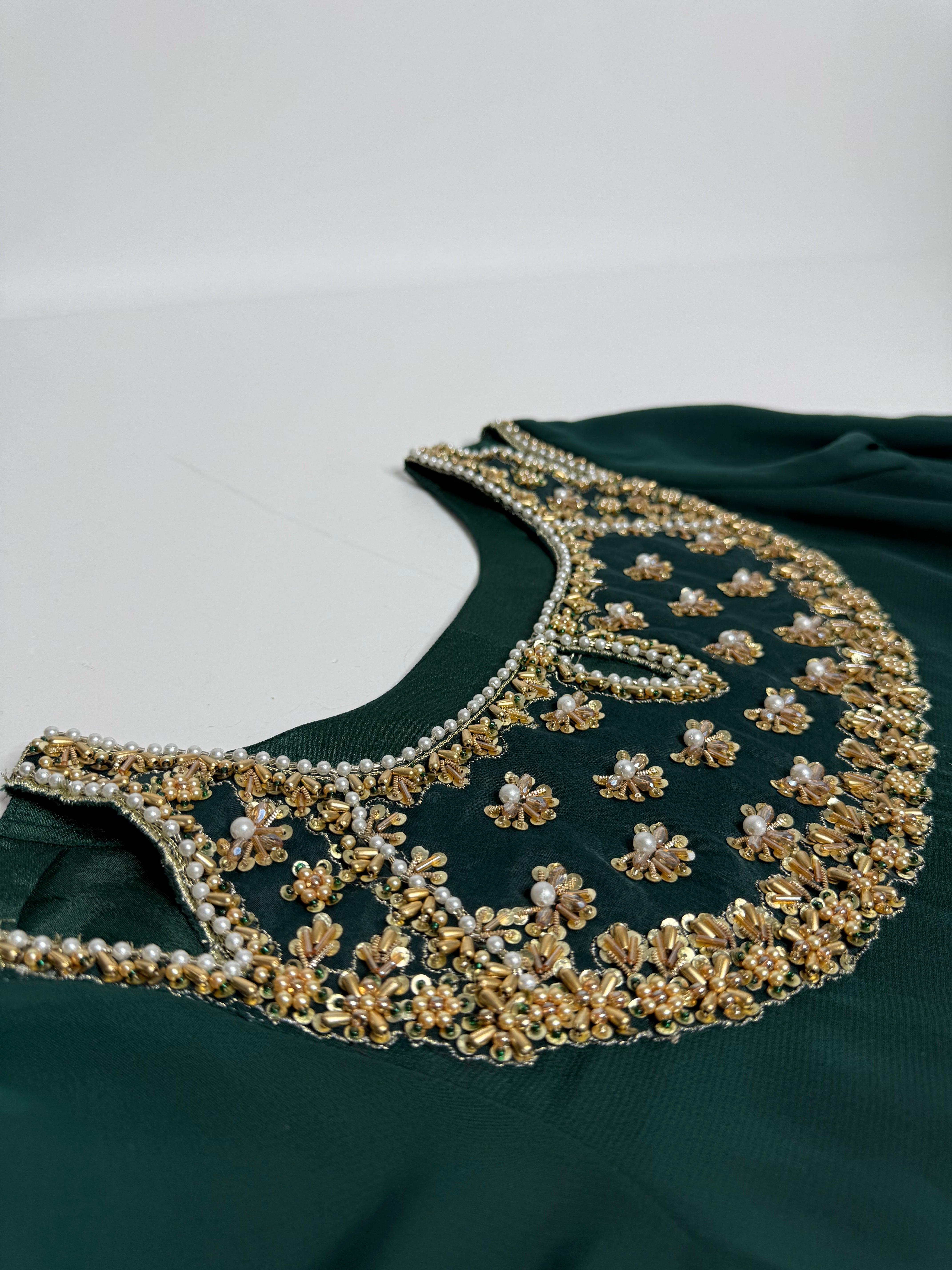Emerald Chiffon Sharara Three Piece Suit UK | The Kaelisse