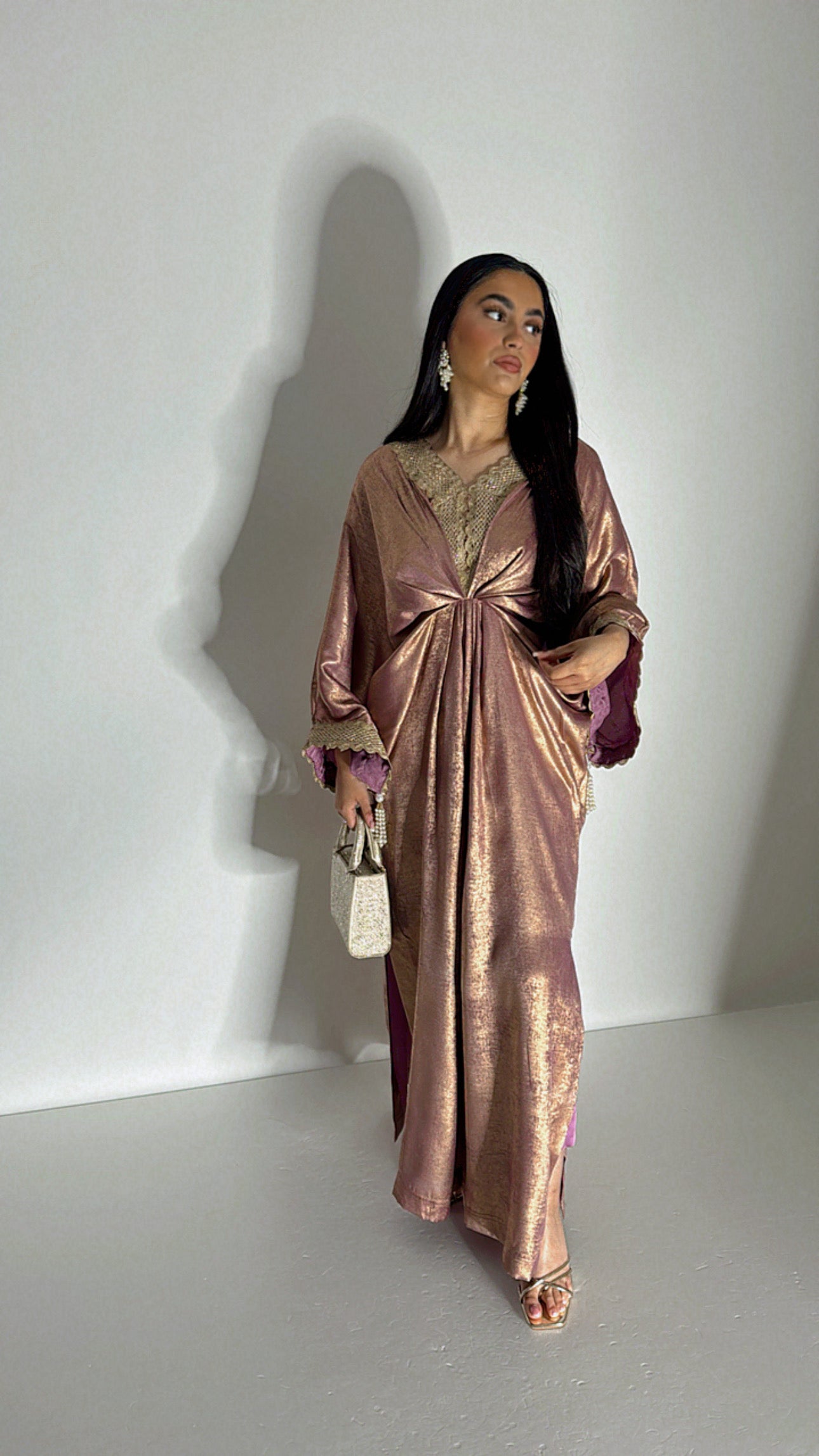 Luméva Amora | Pink Shimmer Silk Kaftan Set (2 Piece)