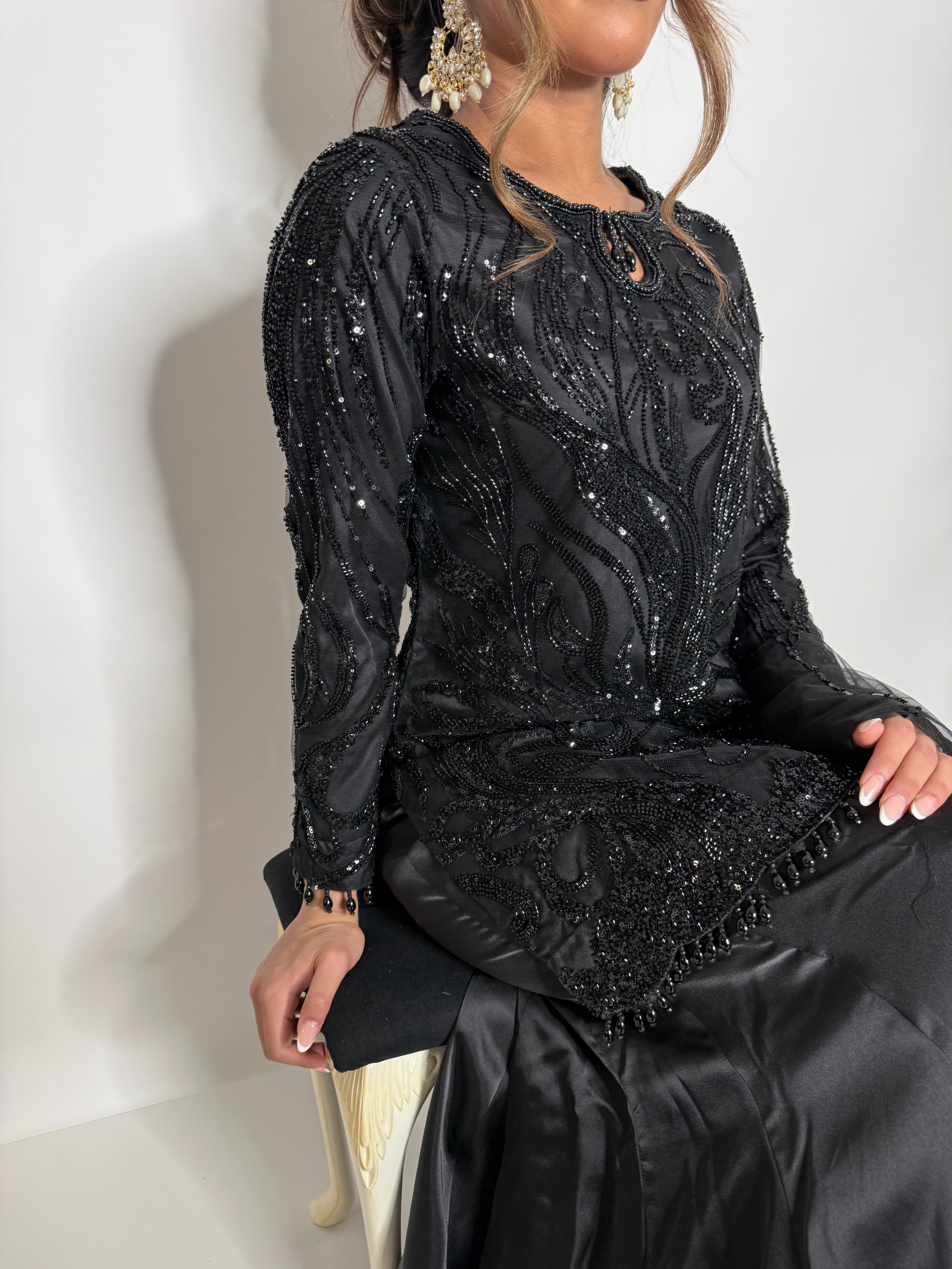 BLACK CUTDANA SHORT SHIRT SHARARA SUIT UK | THE ZAYELA NYX