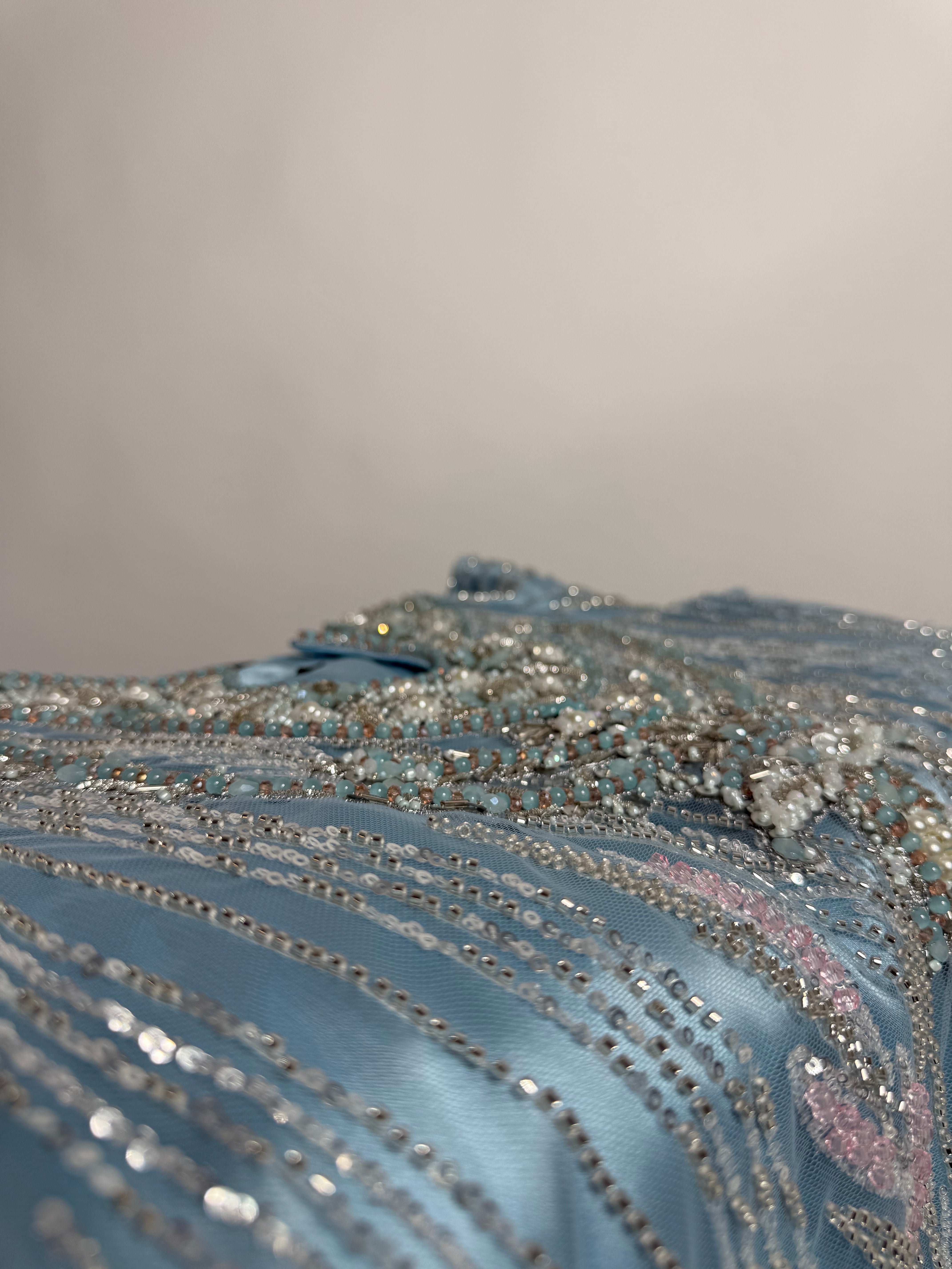 Ice Blue Cutdana Sharara Three Piece Suit UK | The Orlienne