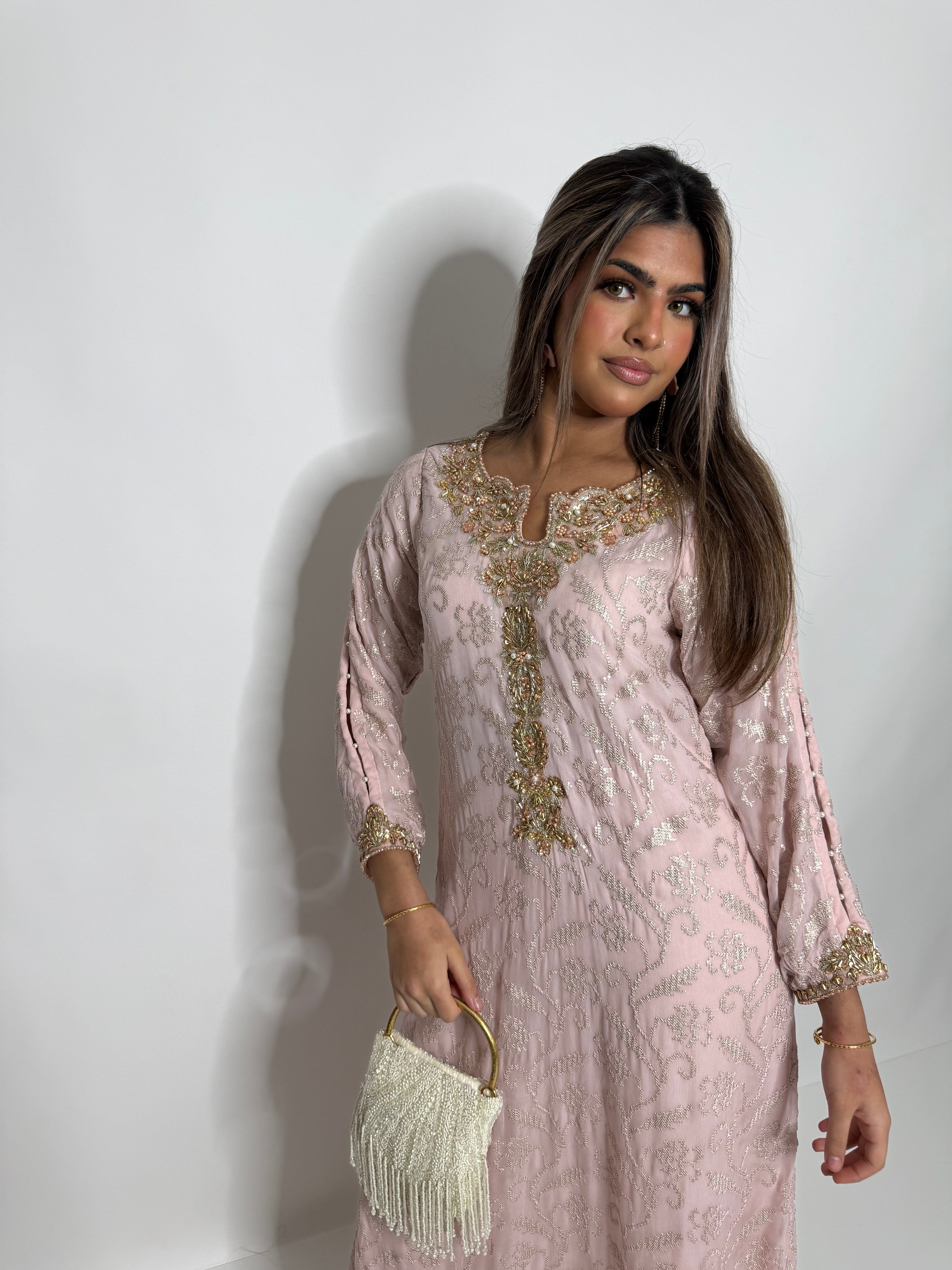 Blush Champagne Kaftan Kameez Set UK | The Aurelia