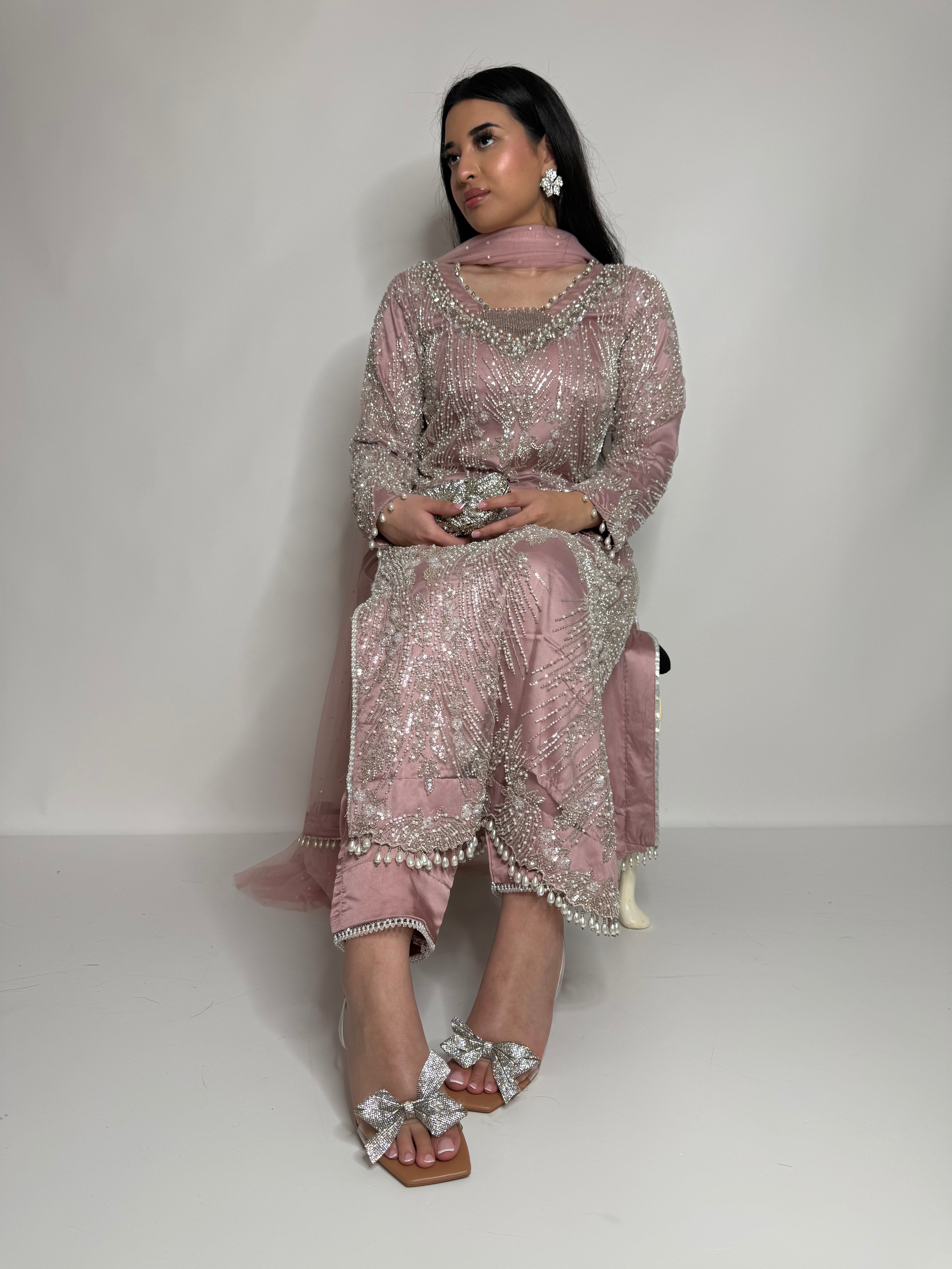 POWDER PINK EMBELLISHED THREE PIECE SUIT UK | THE BLUSHÉA