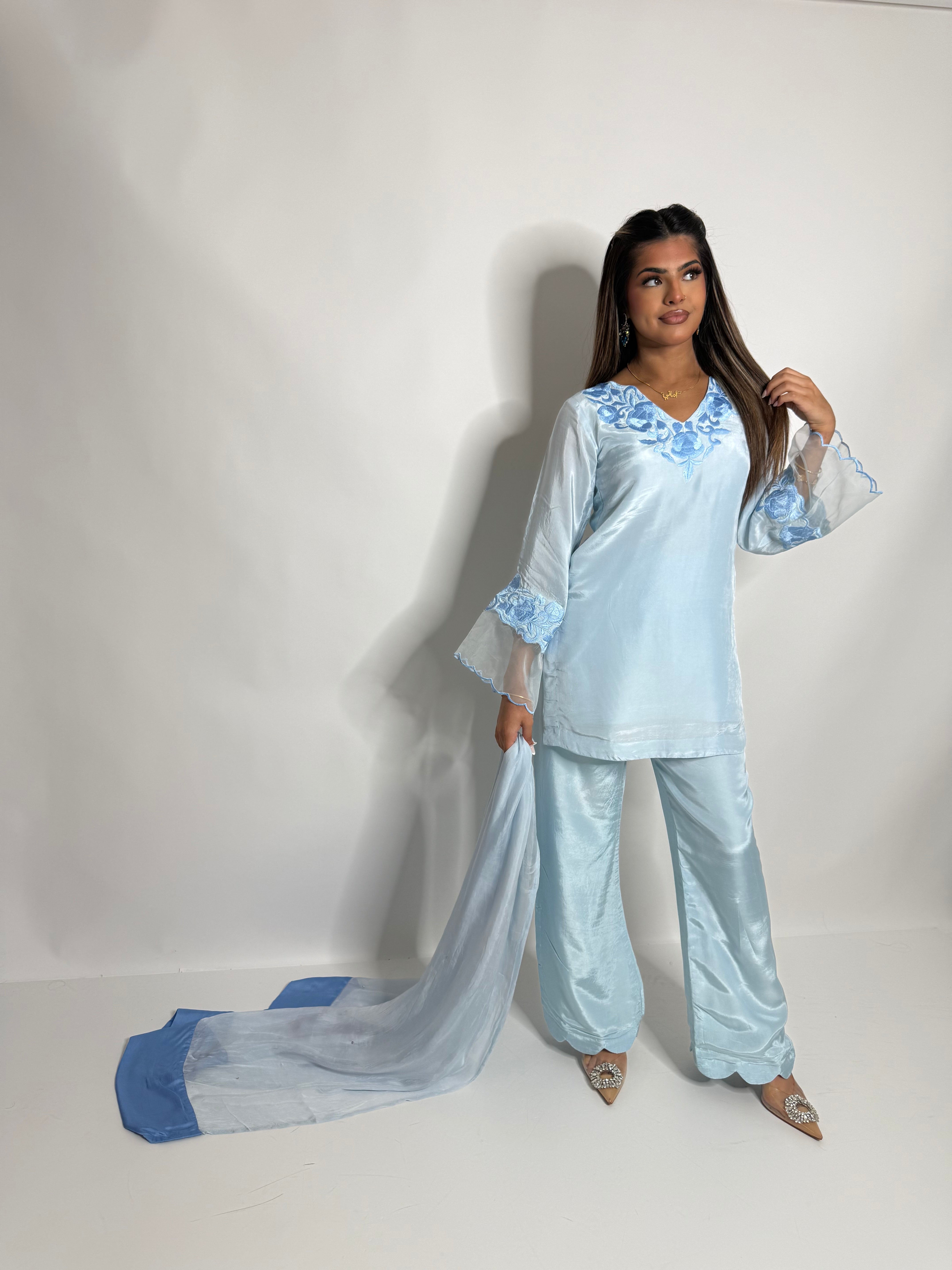 Élodie Bleu | Powder Blue Silk Pakistani Suit