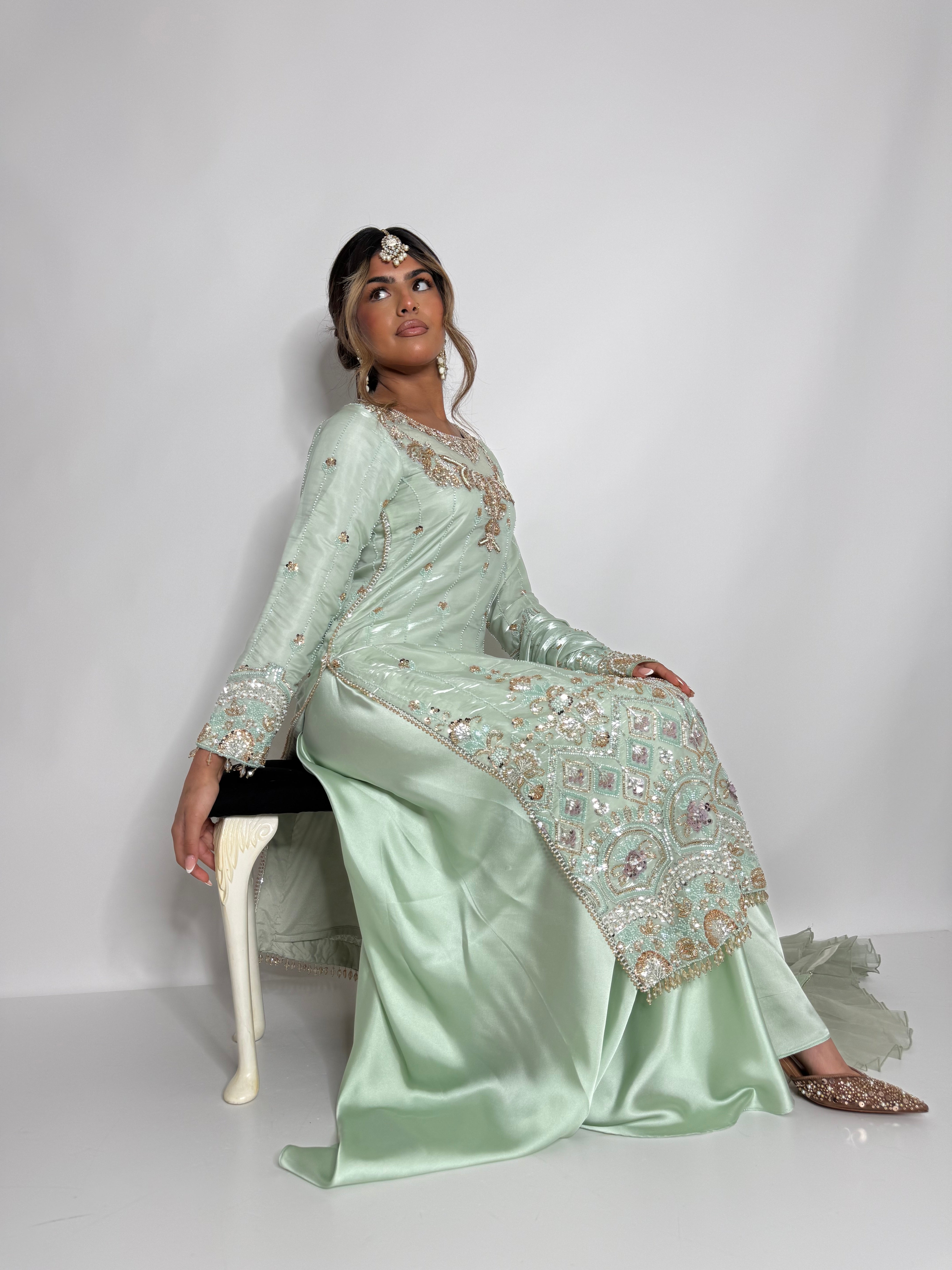 SILK CUTDANA EMBROIDERED SHARARA SUIT UK | THE ALTHEA NOORÉ