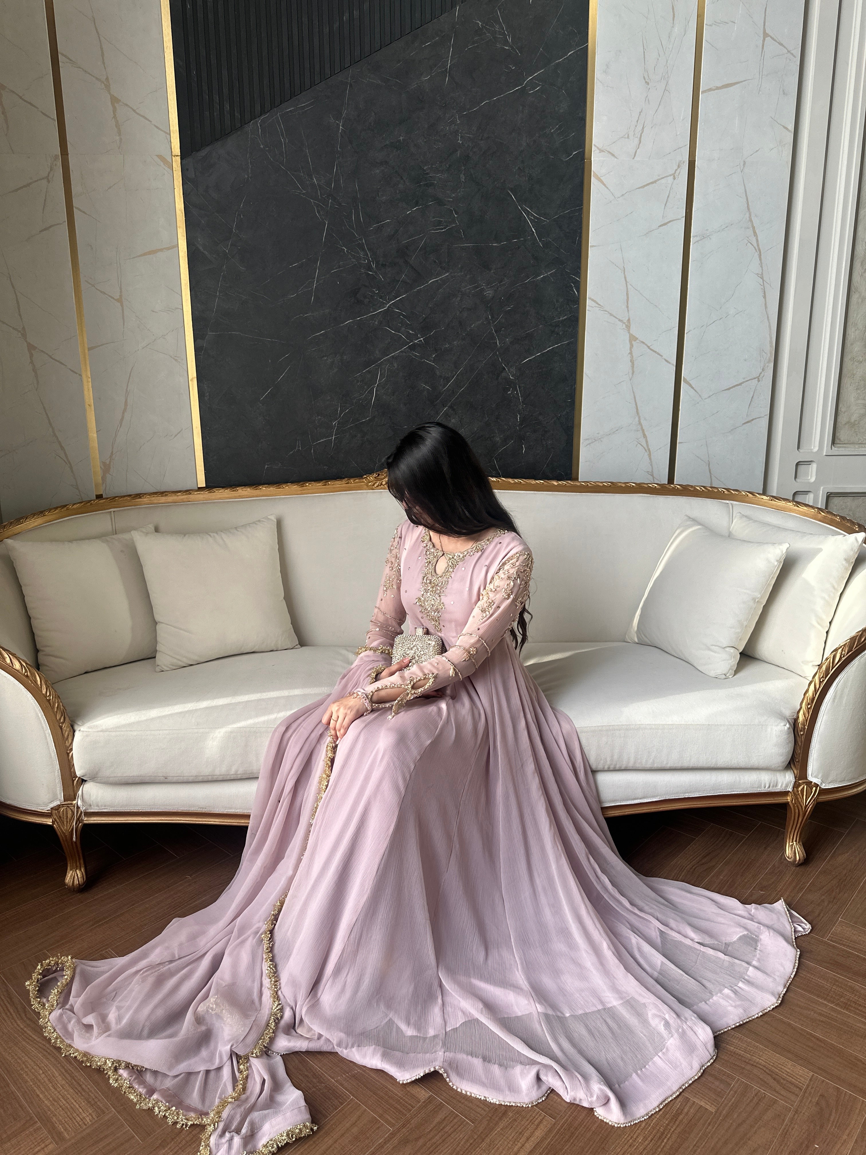 LAILUMA | LUXURY PAKISTANI SOFT LILAC HAND EMBROIDERED 3 PIECE SUIT UK | WEDDING GUEST, EID & PARTY WEAR