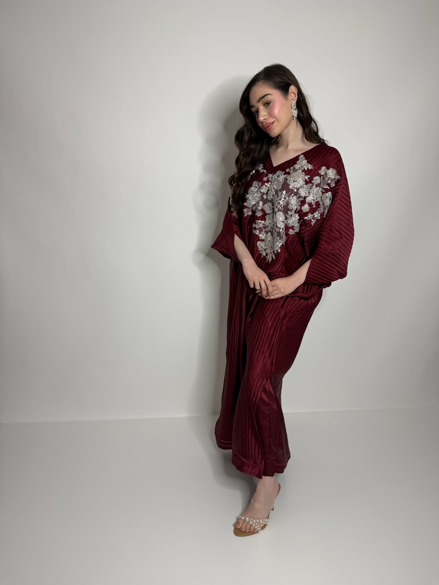 Aurévia Plissé | Luxury Modest Kaftan & Silk Trouser Set (2 Piece)