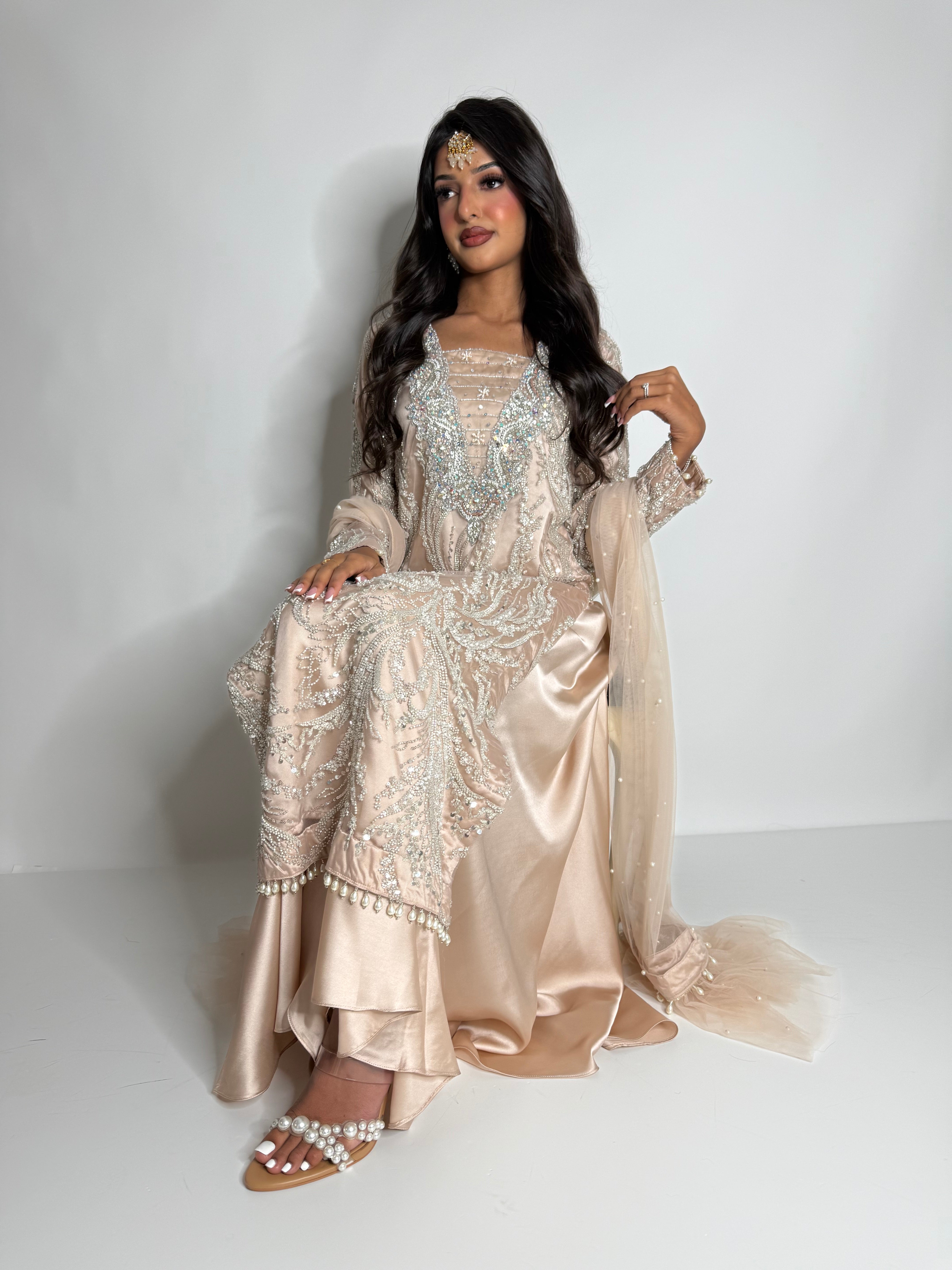 Nooré | Luxury Pakistani Nude Hand Embellished Sharara Suit UK