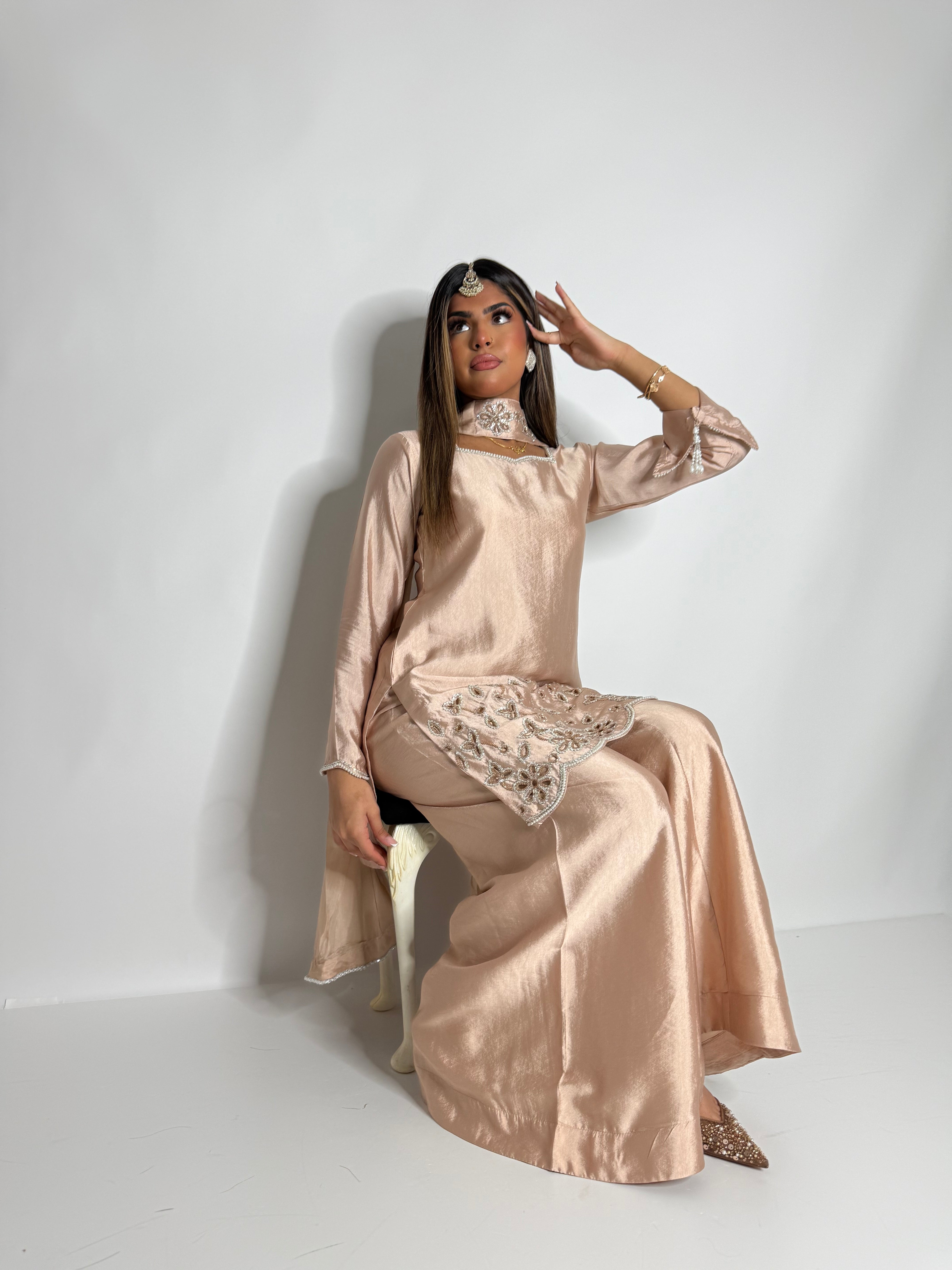 Zehra-Noor | Luxury Pakistani Blush Silk Sharara Suit UK | Y2K Wedding Guest & Eid Occasion Wear