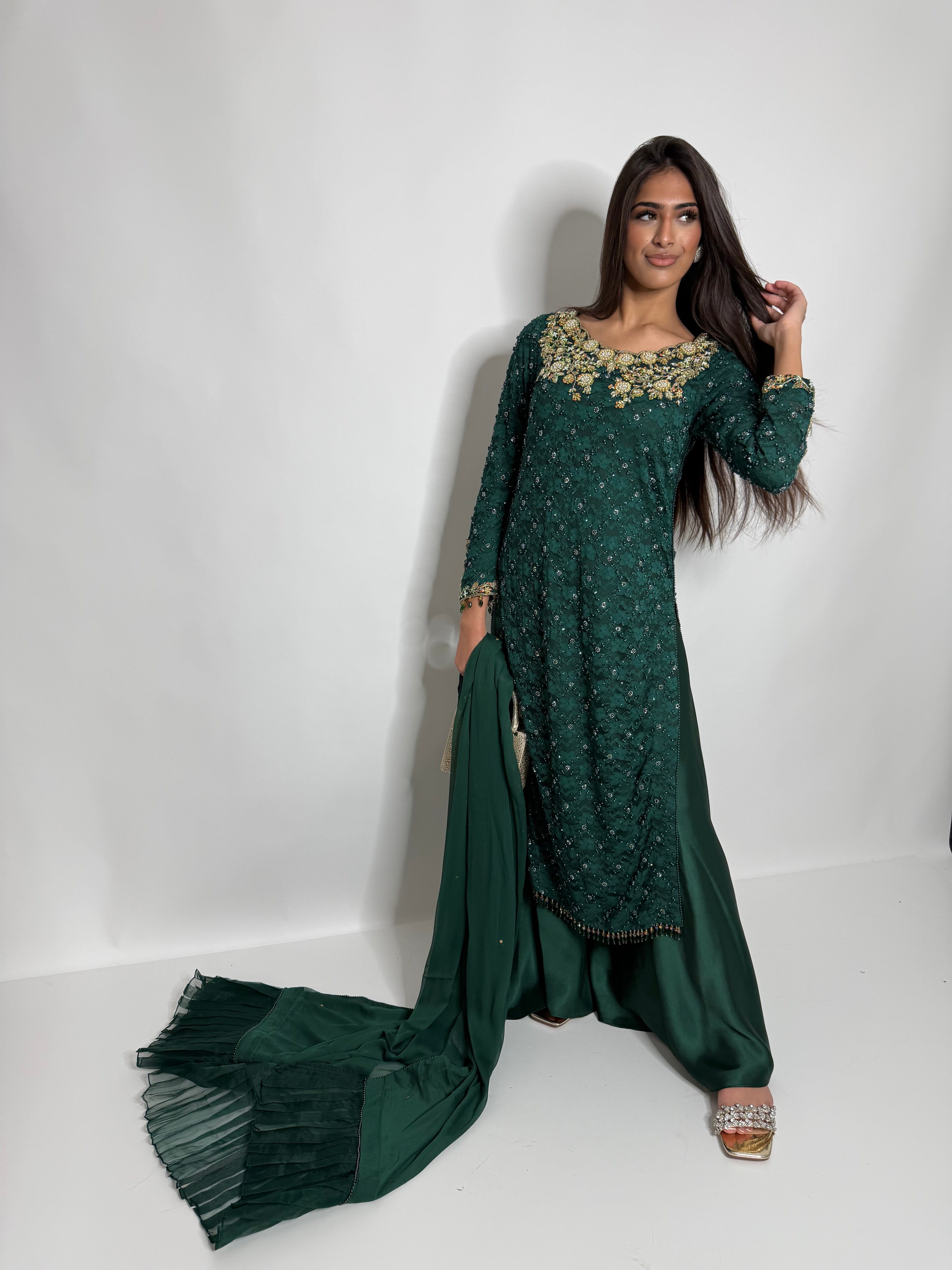 Emerald Pearl Crochet Three Piece Suit UK | The Bellagio