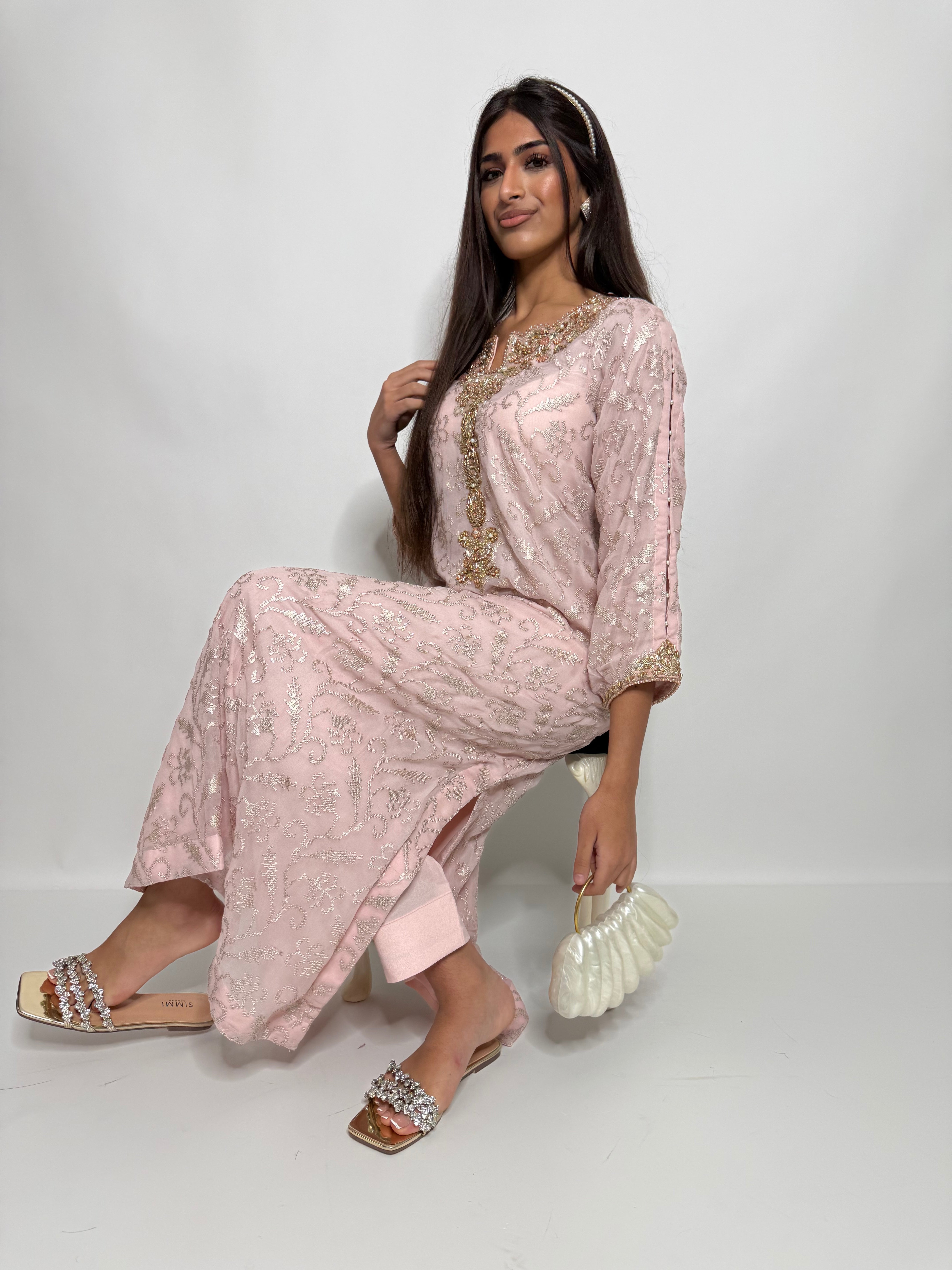 Blush Champagne Kaftan Kameez Set UK | The Aurelia