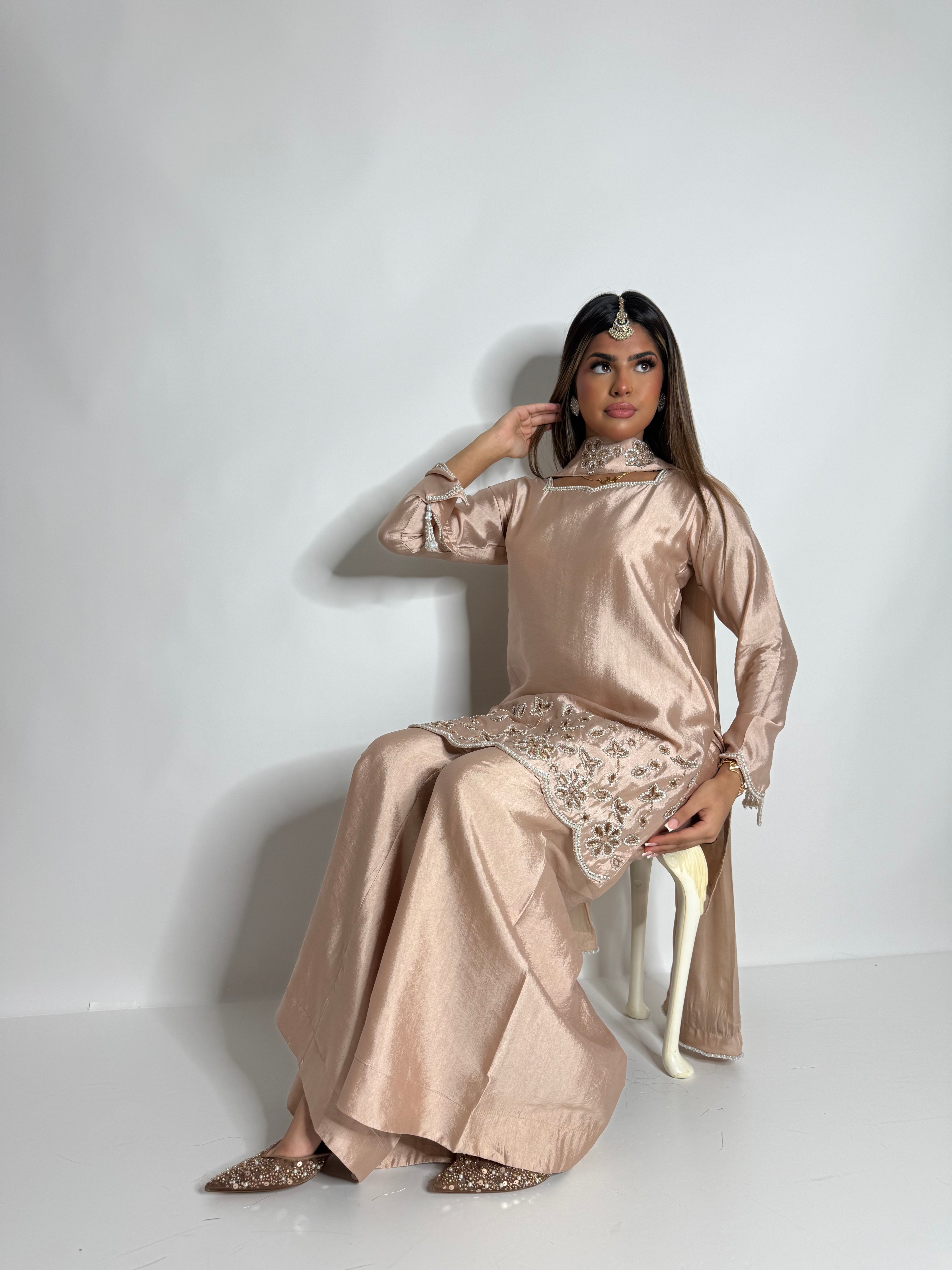 Zehra-Noor | Luxury Pakistani Blush Silk Sharara Suit UK | Y2K Wedding Guest & Eid Occasion Wear