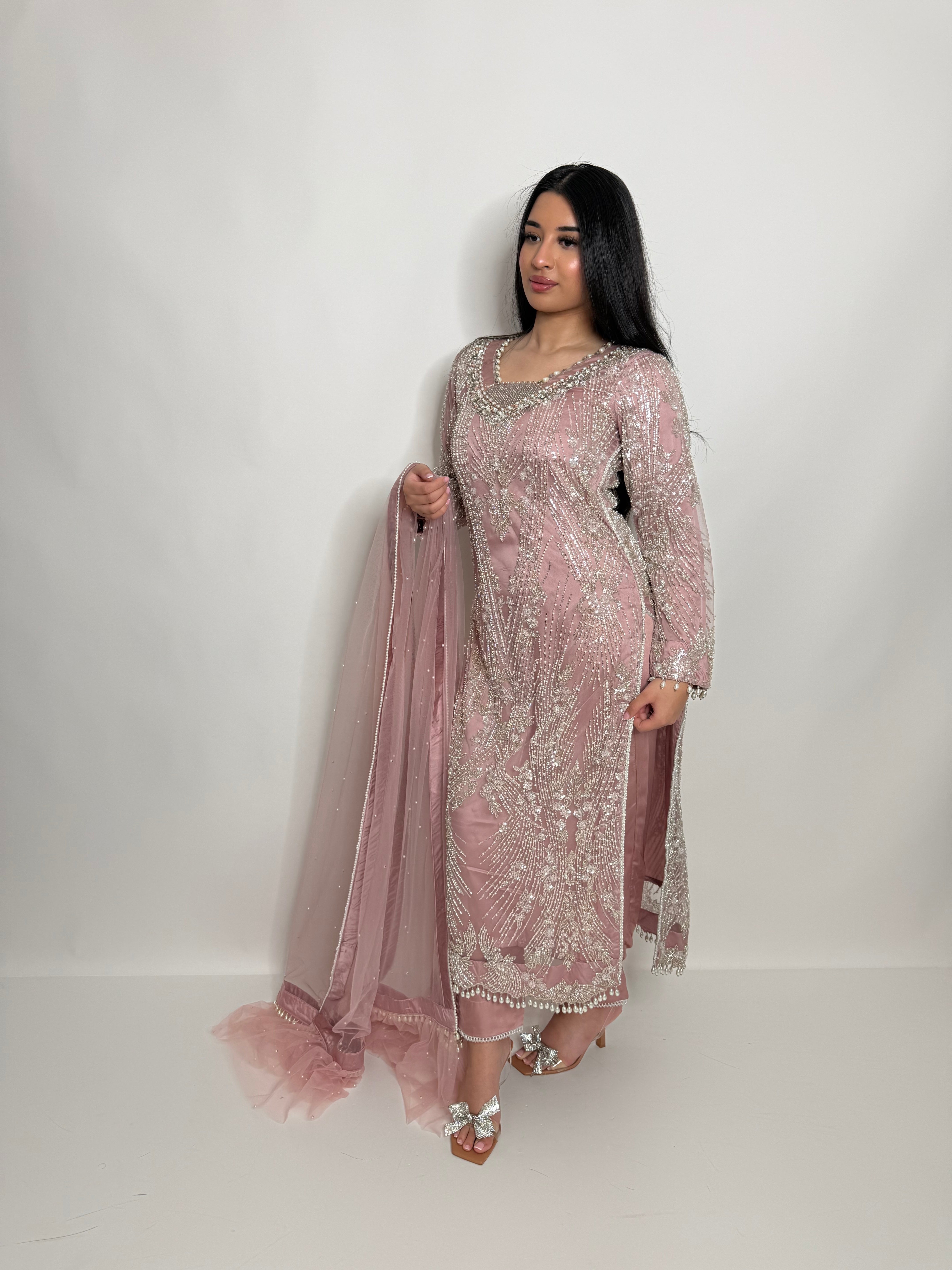 POWDER PINK EMBELLISHED THREE PIECE SUIT UK | THE BLUSHÉA
