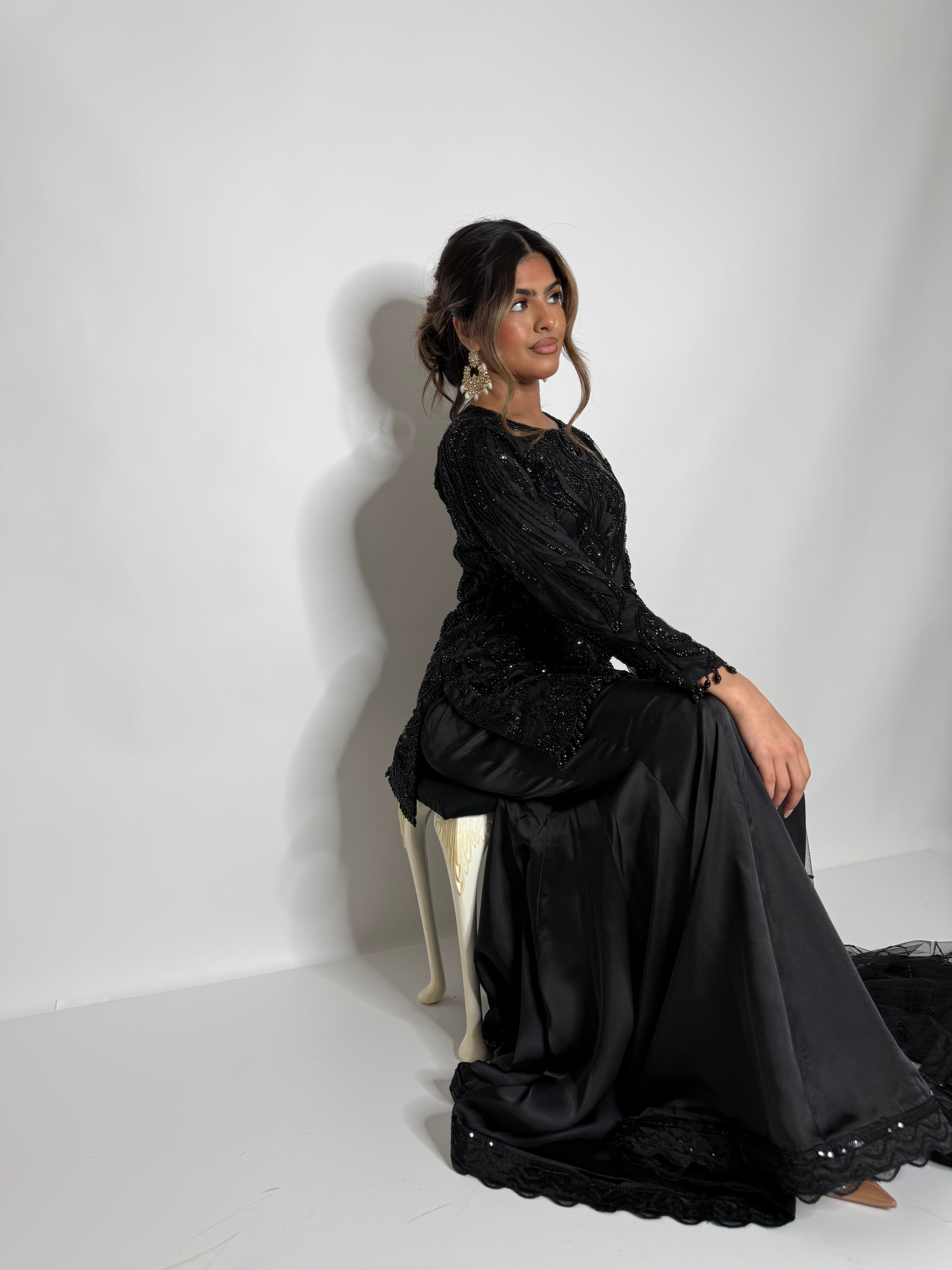 BLACK CUTDANA SHORT SHIRT SHARARA SUIT UK | THE ZAYELA NYX