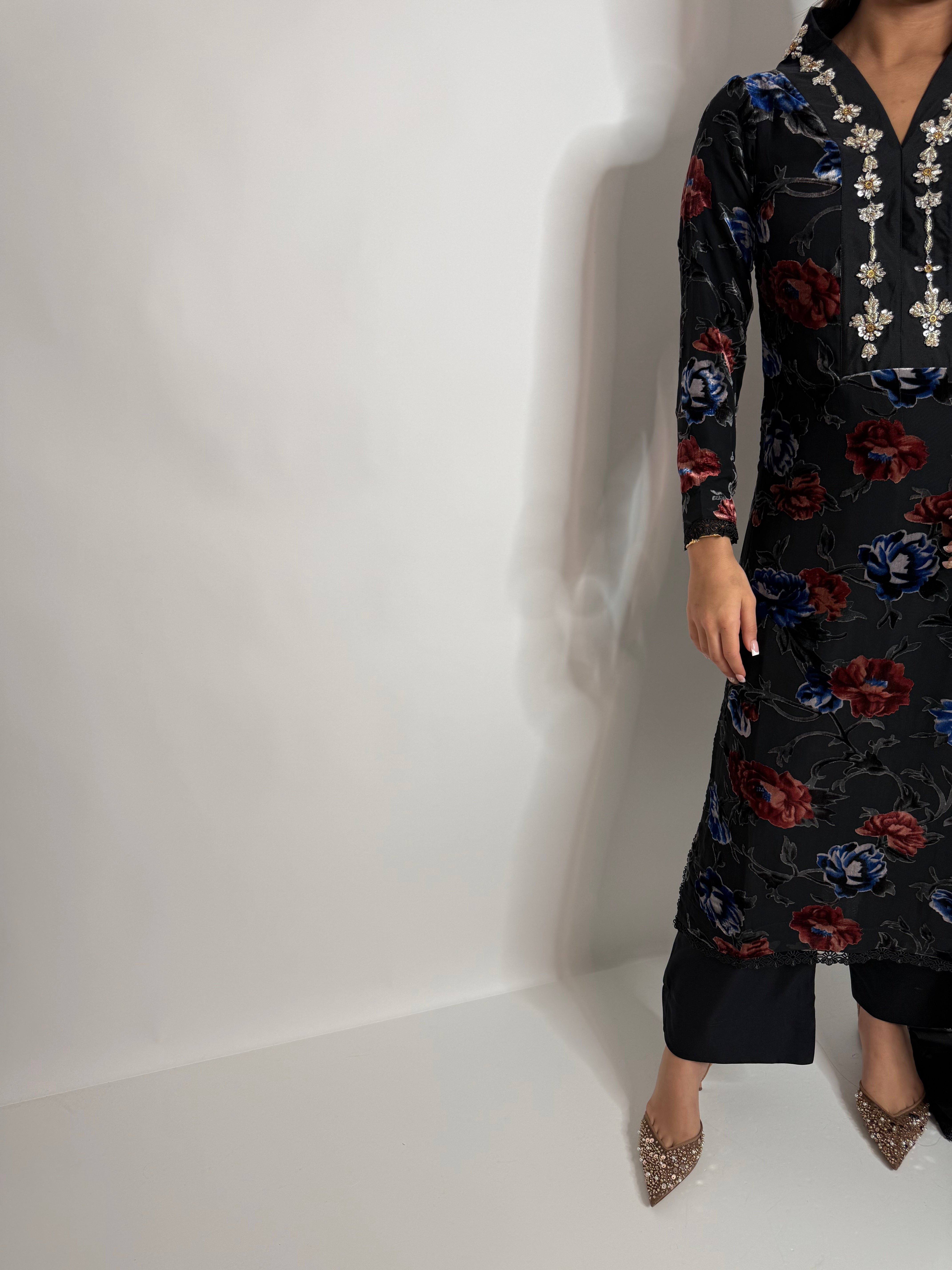 Black Floral Palachi Three Piece Suit UK | The Calvienne