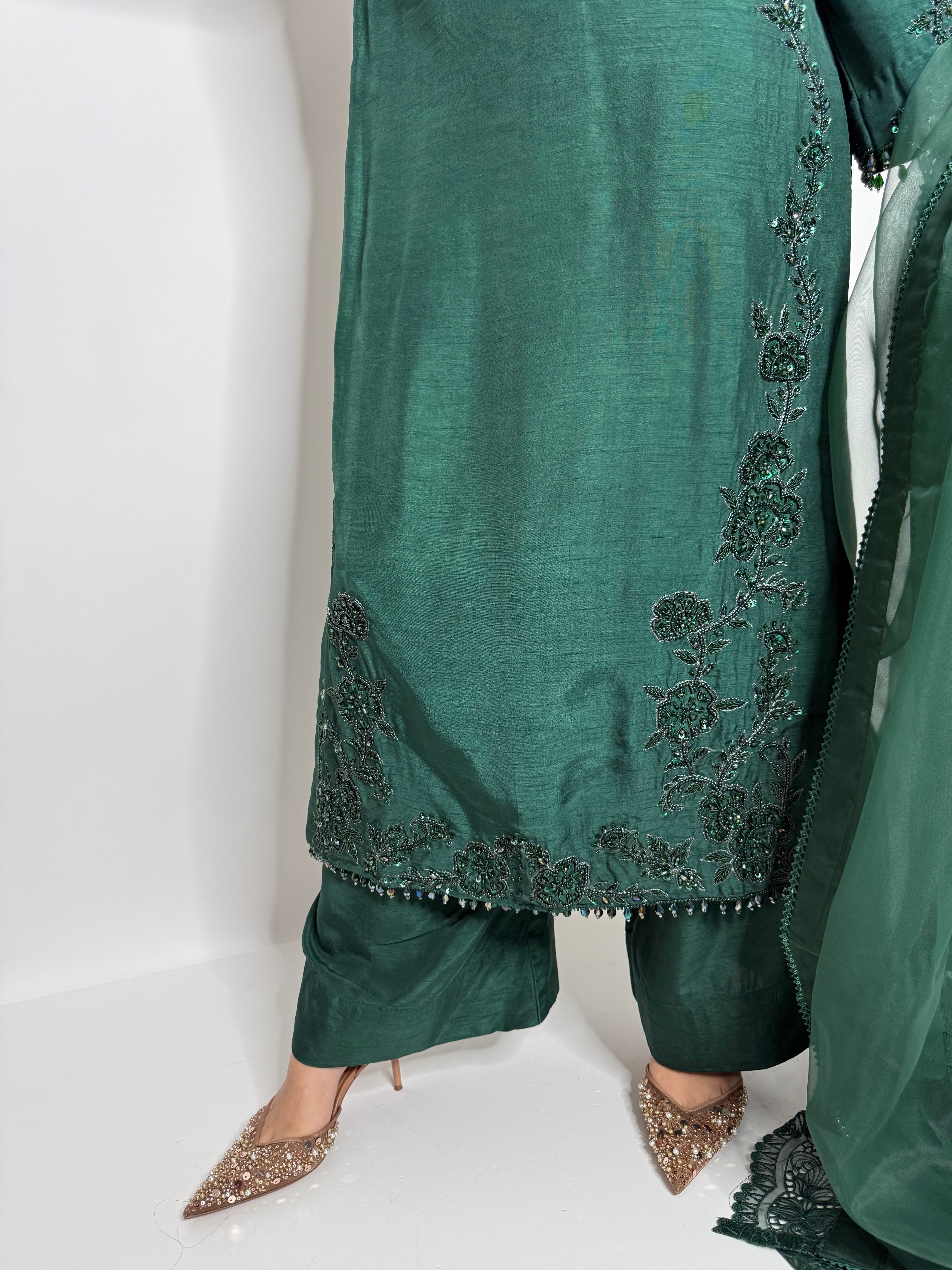 Emerald Raw Silk Three Piece Suit UK | The Verdantia