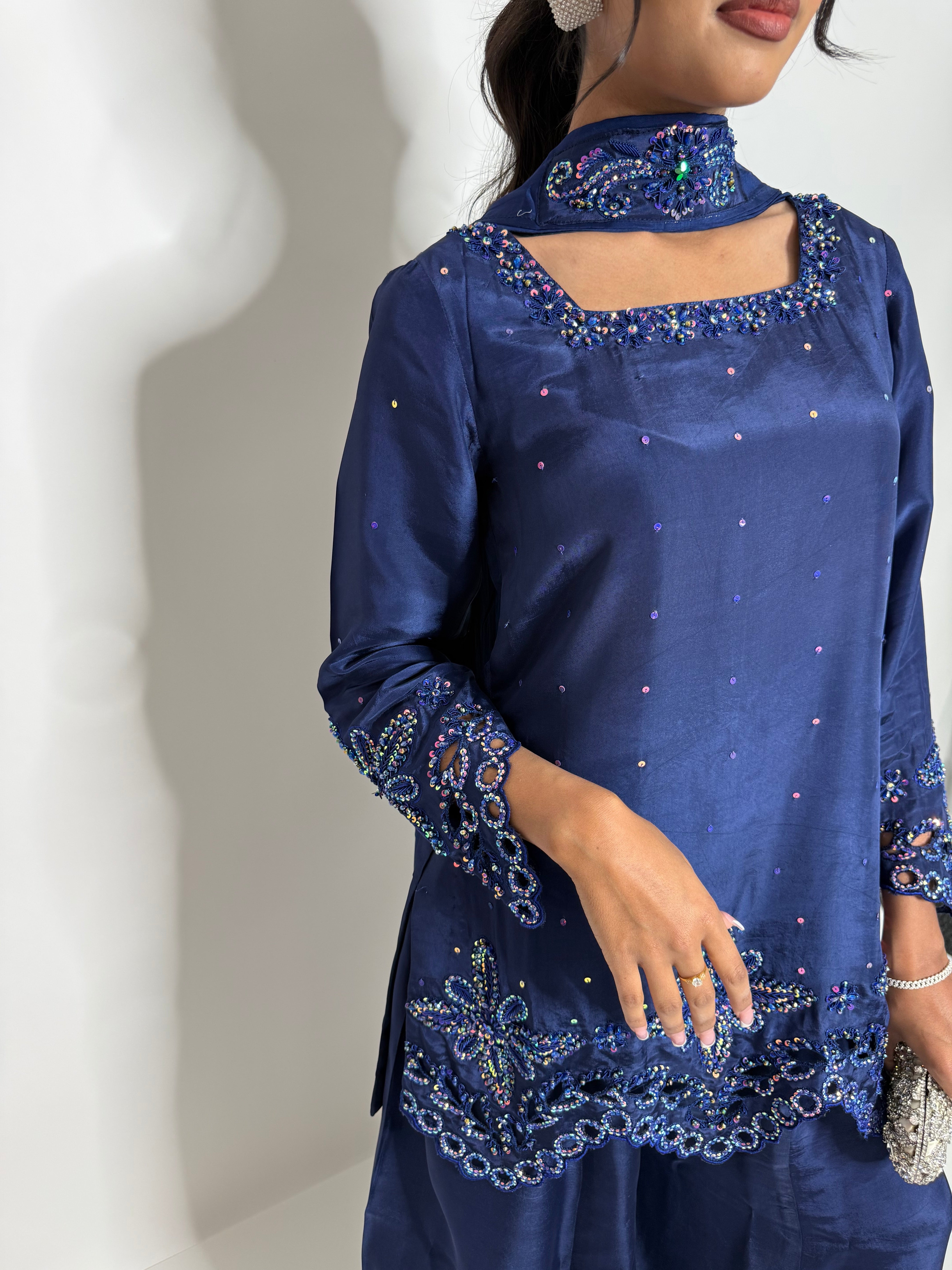 ZARMINA | Luxury Pakistani Navy Silk Sharara Suit UK | Wedding Guest, Eid & Formal Occasion Wear