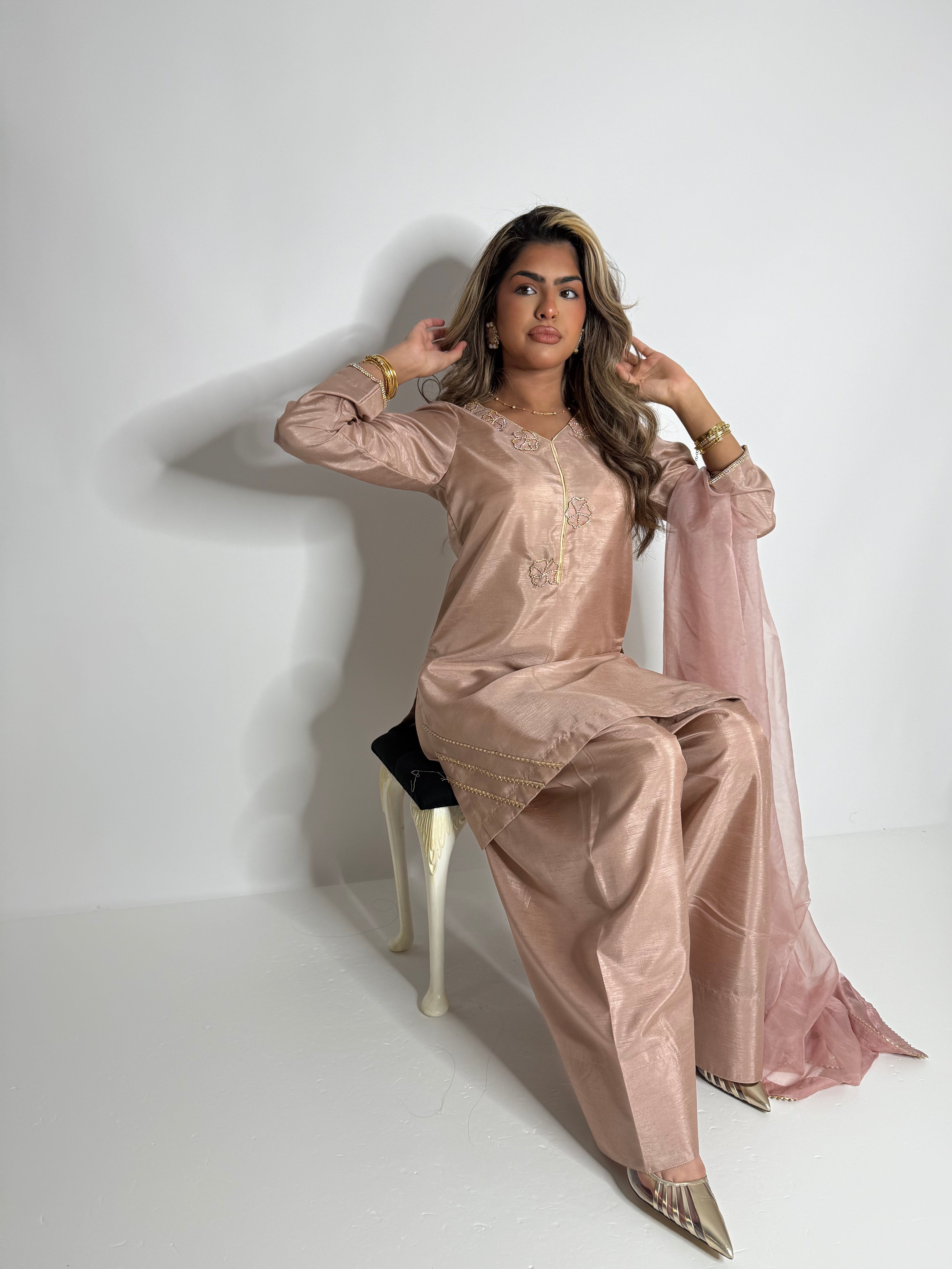 Blush Raw Silk Farshi Three Piece Suit UK | The Valerisse