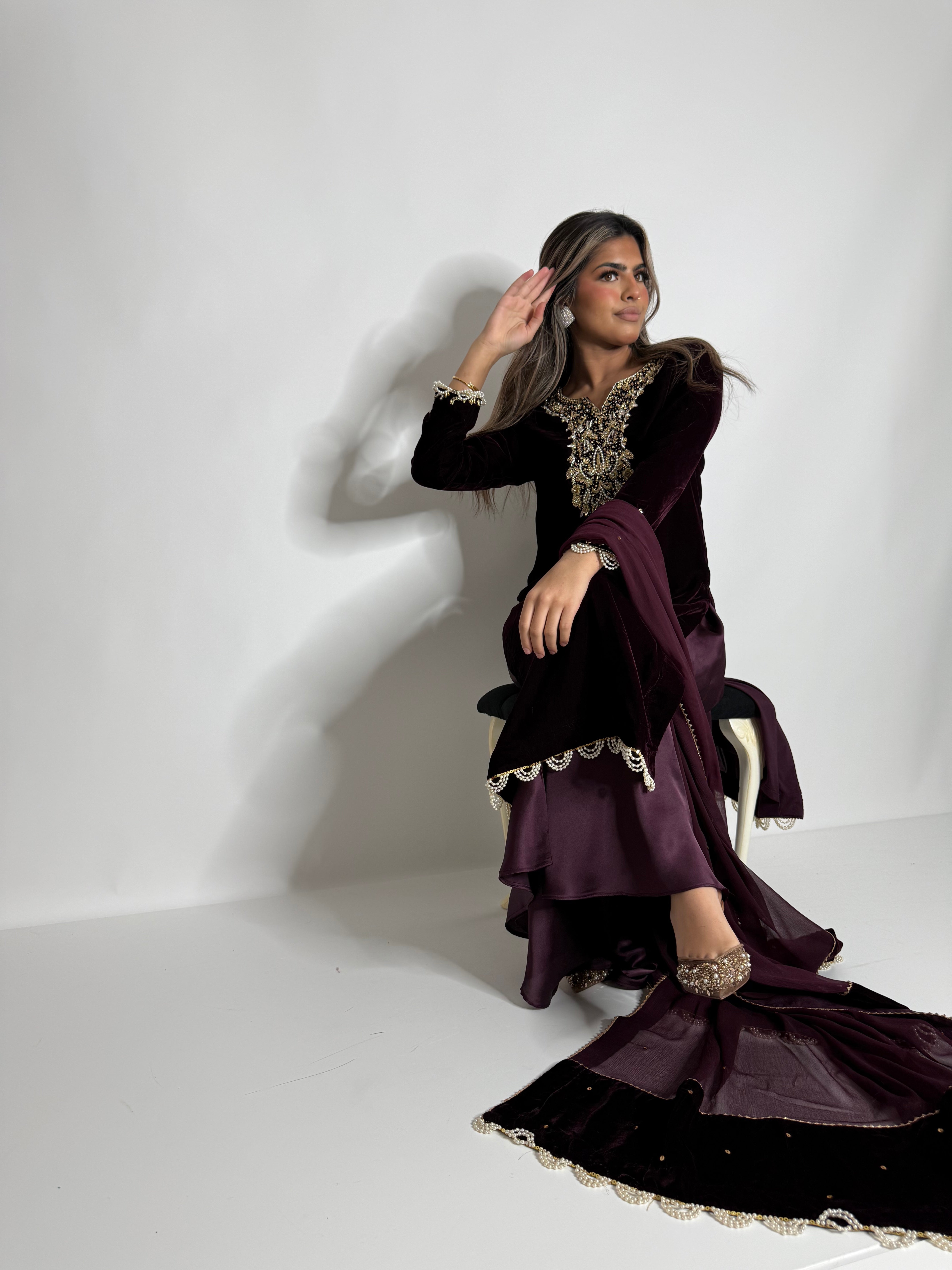 Mulberry Noir Velvet Sharara Suit UK | The Seraphine