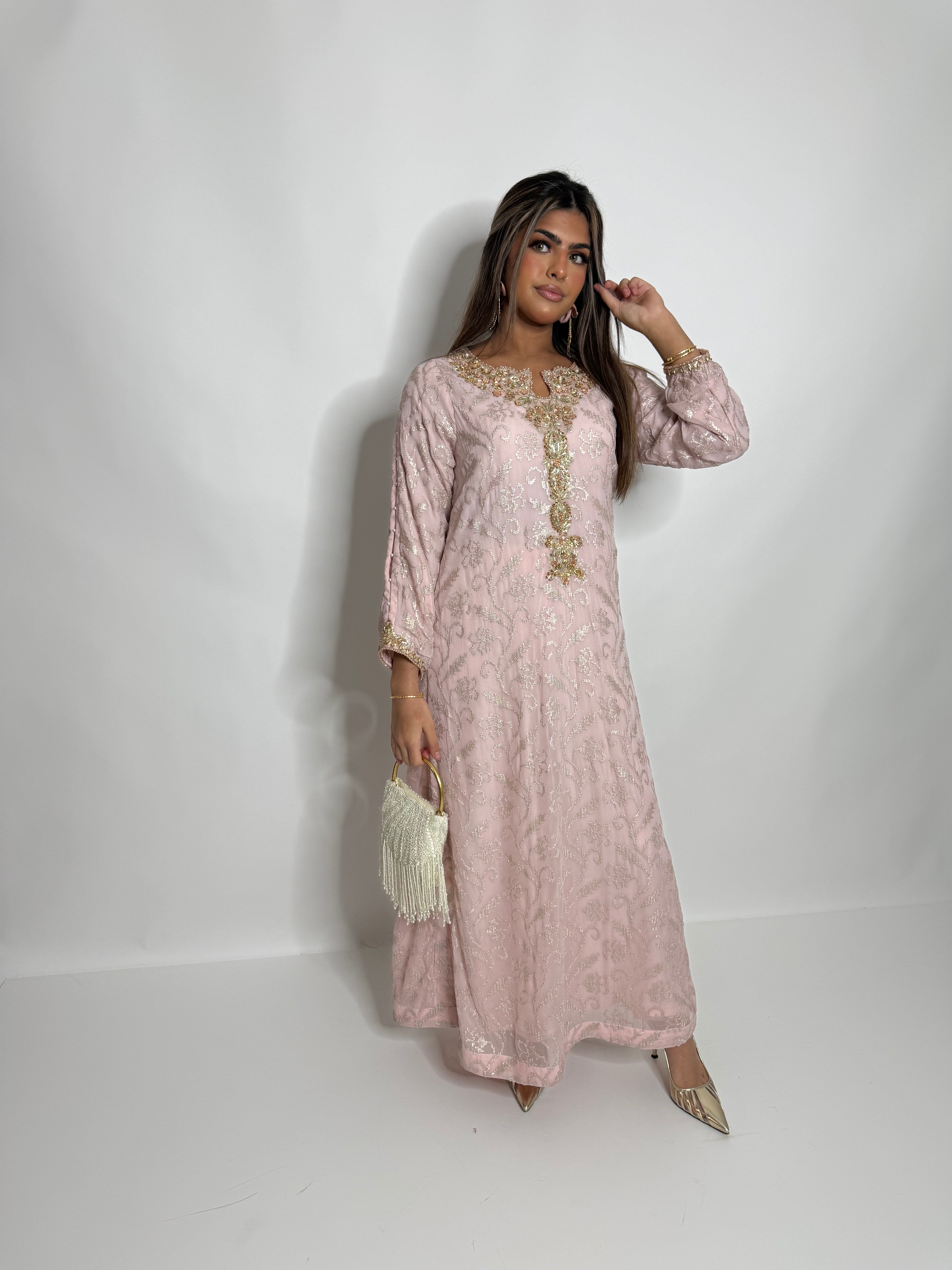Blush Champagne Kaftan Kameez Set UK | The Aurelia