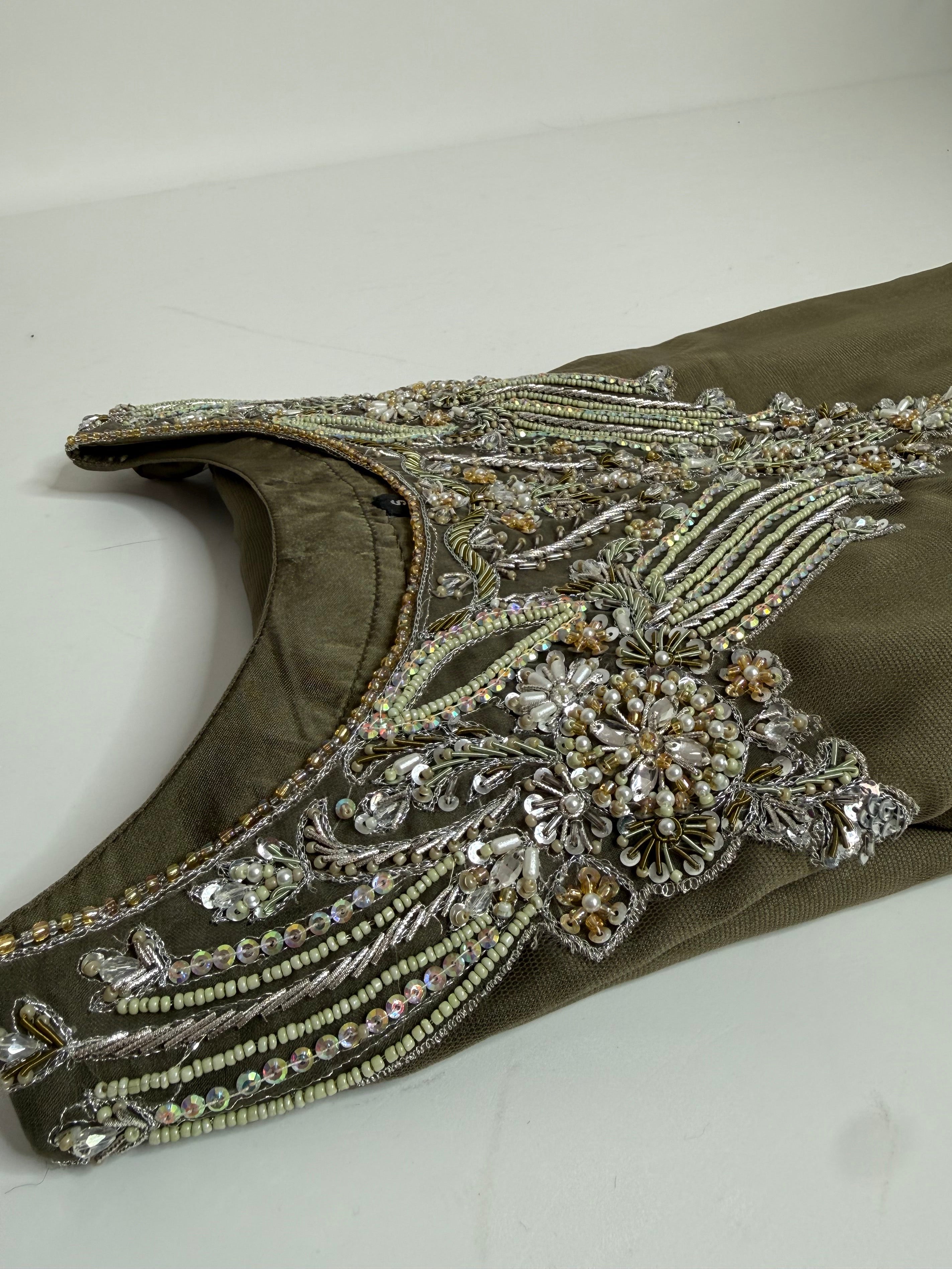 Olive Luxe Embroidered Sharara Suit UK | The Arlisse